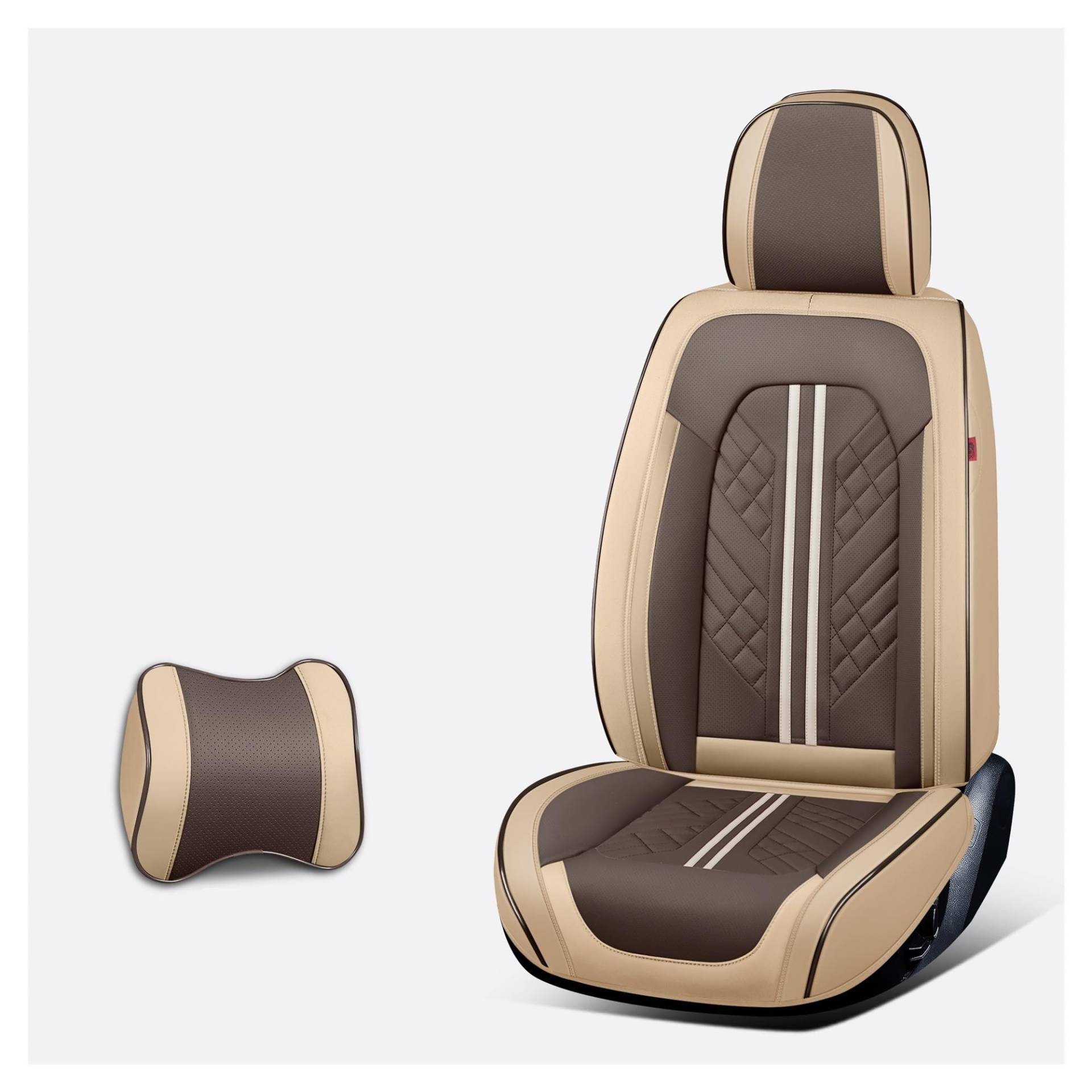 Universal Autositzbezüge 360 Grad Vollbedeckt Durable ECO Nappa Leder Sitzbezug kompatibel mit 90% Limousine SUV 5 Sitze Auto mehrfarbig (Coffee beige) von FIDBNAOOD