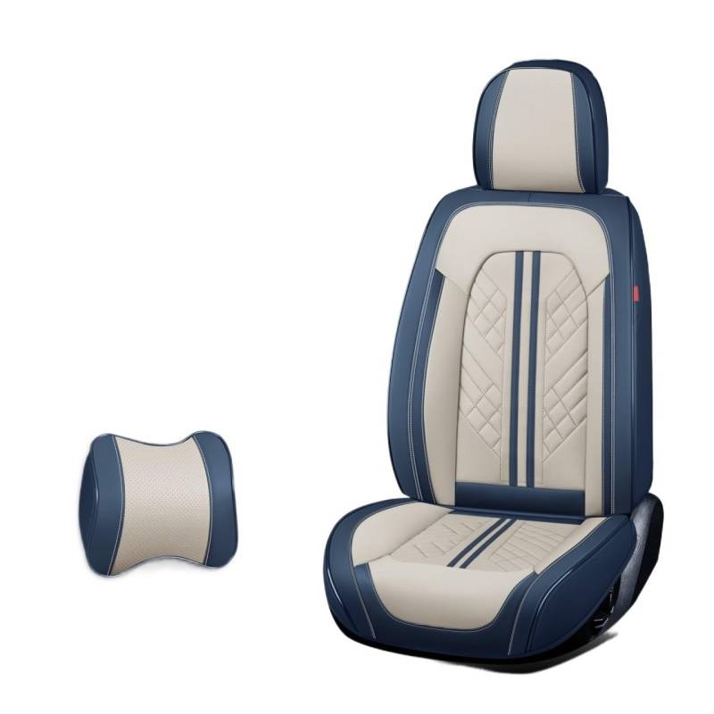 Universal Autositzbezüge 360 Grad Vollbedeckt Langlebig ECO Nappa Leder Sitzbezug kompatibel mit 90% Limousine SUV 5 Sitze Auto mehrfarbig (Beige Blau) von FIDBNAOOD