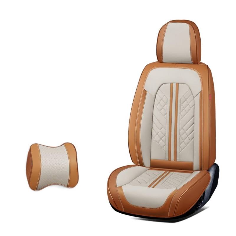 Universal Autositzbezüge 360 Grad Vollbedeckt Langlebig ECO Nappa Leder Sitzbezug kompatibel mit 90% Limousine SUV 5 Sitze Auto mehrfarbig (Beige Braun) von FIDBNAOOD