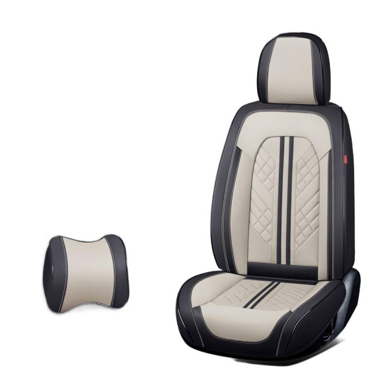 Universal Autositzbezüge 360 Grad Vollbedeckt Langlebig ECO Nappa Leder Sitzbezug kompatibel mit 90% Limousine SUV 5 Sitze Auto mehrfarbig (Beige Schwarz) von FIDBNAOOD