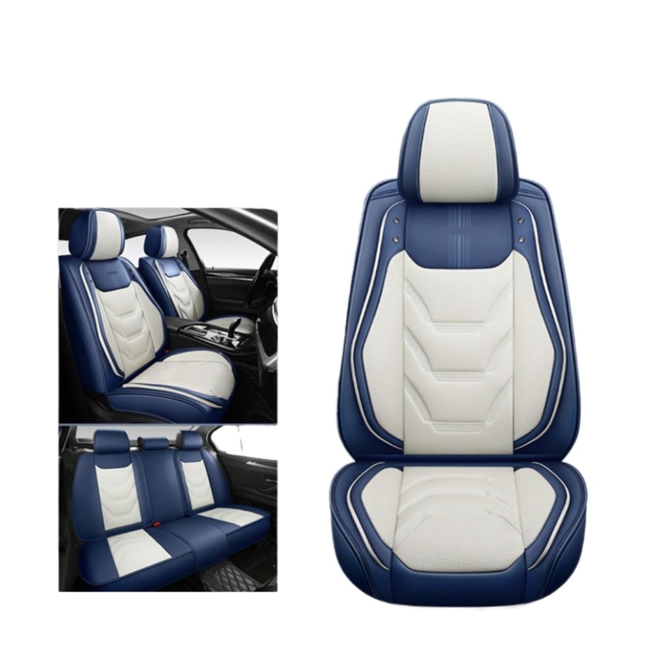 Universal Autositzbezüge Vollständig bedecktes strapazierfähiges Ledersitzkissen Kompatibel mit 90% Limousine SUV Multi Color Sitzbezug Kompatibel mit 5 Stülen(Blue white) von FIDBNAOOD