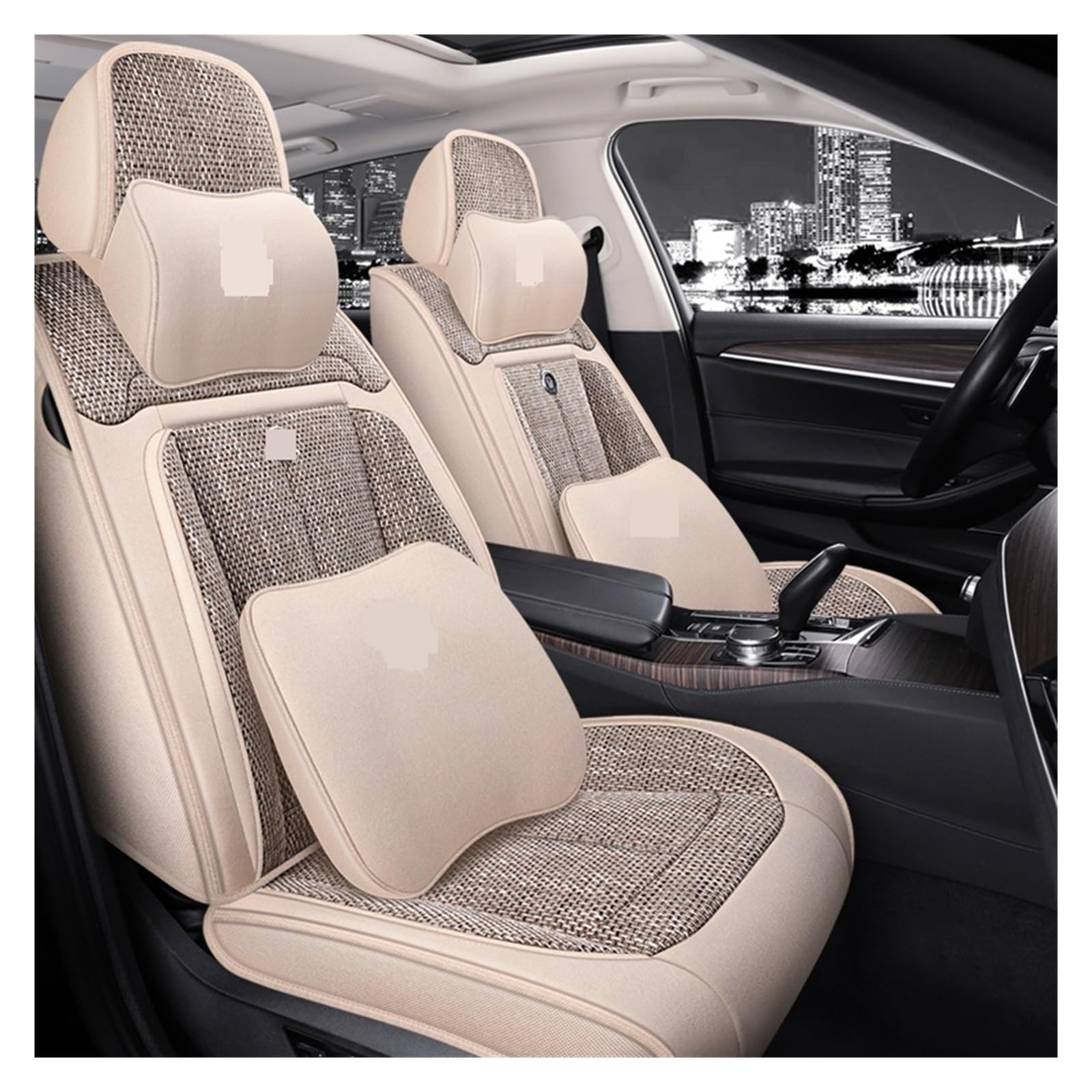 Universal Autositzbezüge kompatibel mit 90% Limousine SUV Durable Leinen verstellbar Sommerkissen kompatibel mit den meisten Fünf-Sitz-Autos(Luxury BEIGE BROWN) von FIDBNAOOD