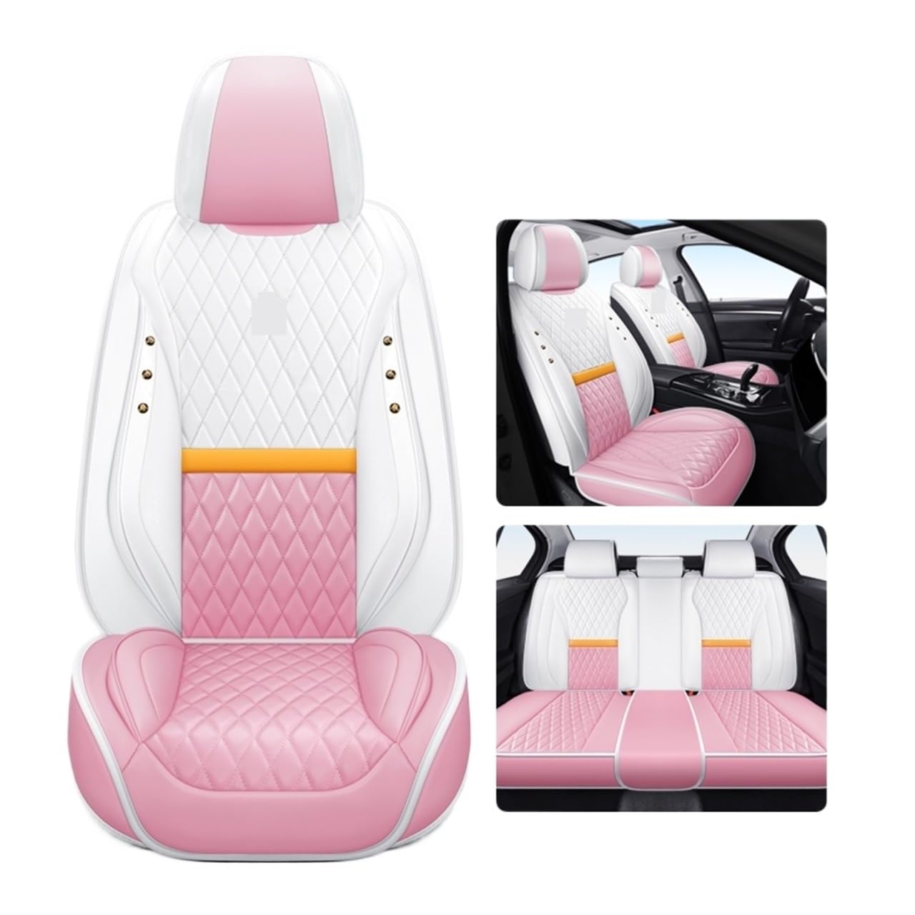 Universal Autositzbezüge kompatibel mit 90% Limousine SUV Langlebiges Leder verstellbare Mode kompatibel mit Design kompatibel mit den meisten Fünf-Sitzer-Autos 02(Pink Lion Design) von FIDBNAOOD