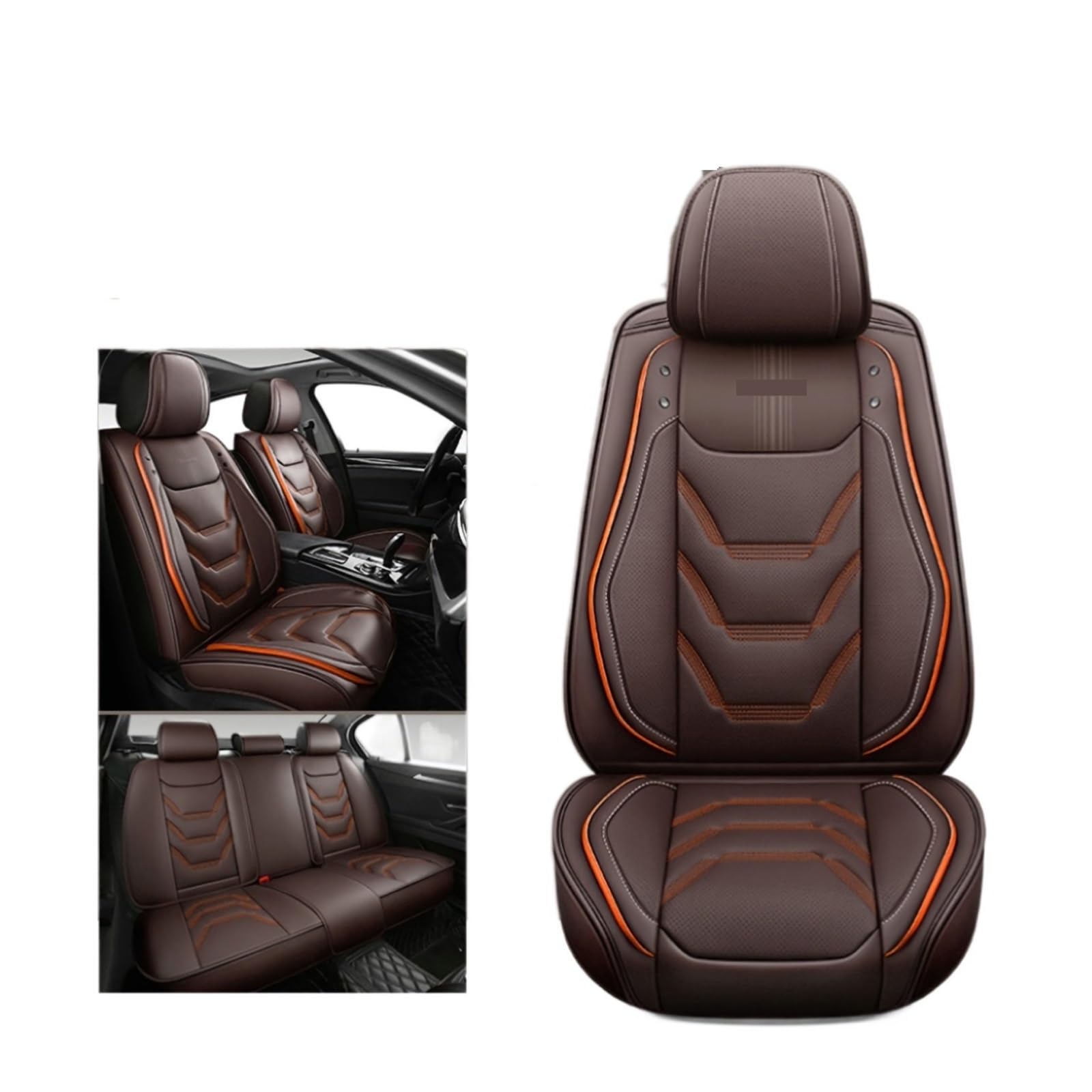 Universal Autositzbezug Vollständig abgedeckt Langlebiges Ledersitzkissen Kompatibel mit 90% Limousine SUV Multi Color Sitzbezug Kompatibel mit 5 Sitzen Rot(Braun orange) von FIDBNAOOD