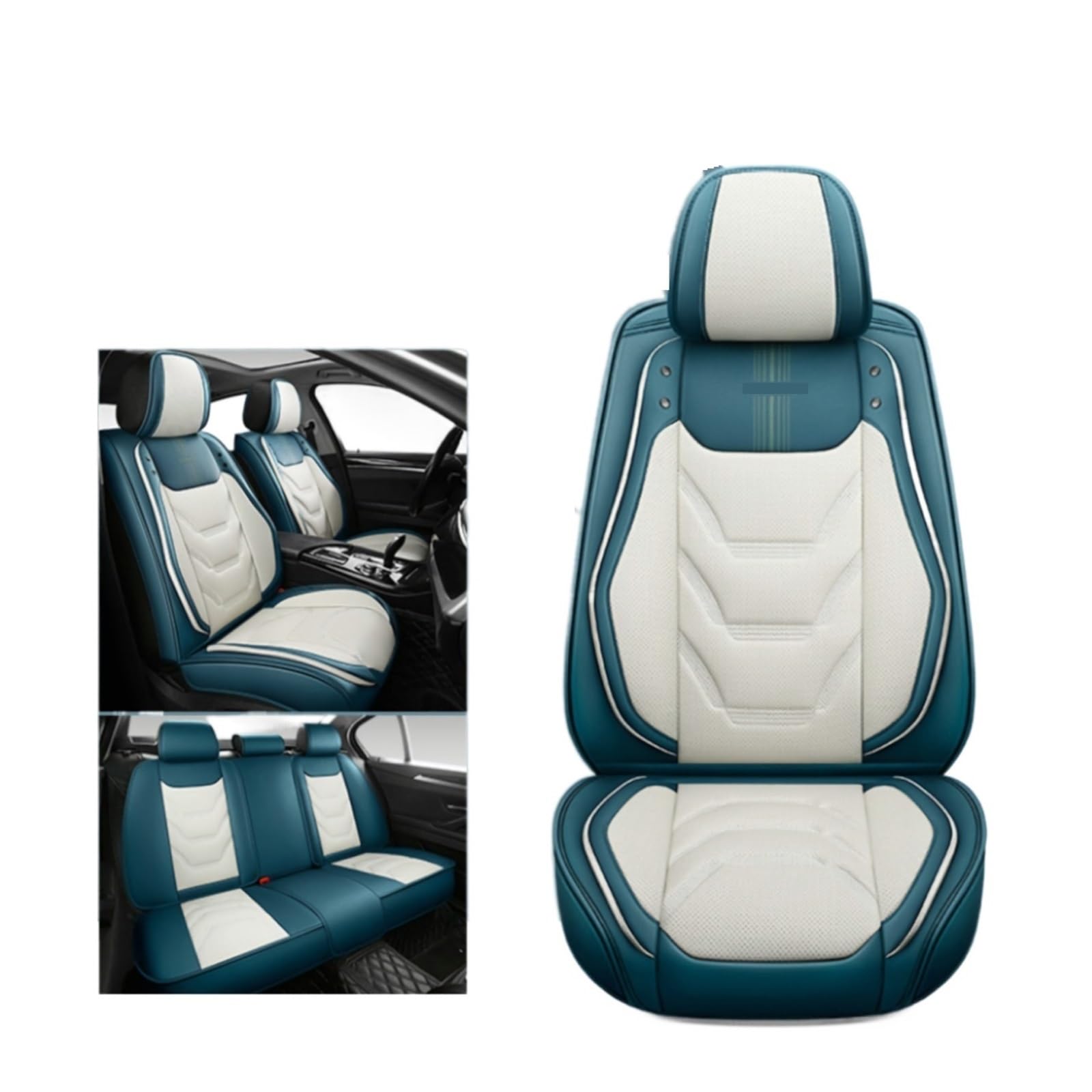 Universal Autositzbezug Vollständig bedeckt Langlebiges Ledersitzkissen Kompatibel mit 90% Limousine SUV Multi Color Sitzbezug Kompatibel mit 5 Sitzen Rot(Blue white2) von FIDBNAOOD