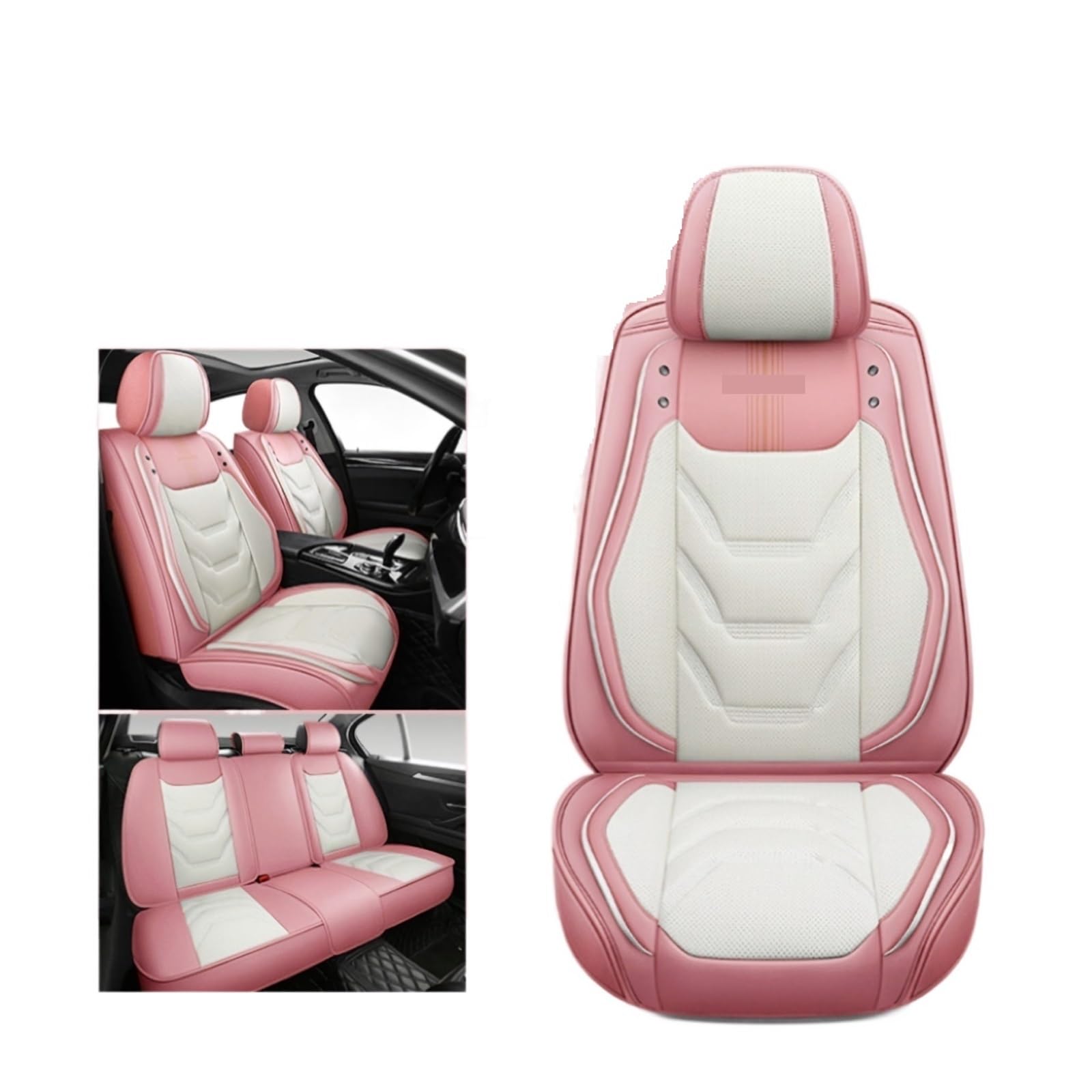 Universal Autositzbezug Vollständig bedeckt Langlebiges Ledersitzkissen Kompatibel mit 90% Limousine SUV Multi Color Sitzbezug Kompatibel mit 5 Sitzen Rot (Pink White) von FIDBNAOOD