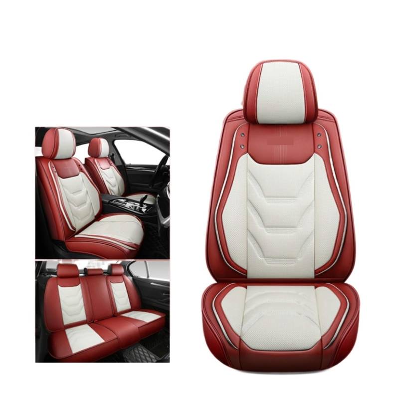 Universal Autositzbezug Vollständig bedeckt Langlebiges Ledersitzkissen Kompatibel mit 90% Limousine SUV Multi Color Sitzbezug Kompatibel mit 5 Sitzen Rot (Red white) von FIDBNAOOD