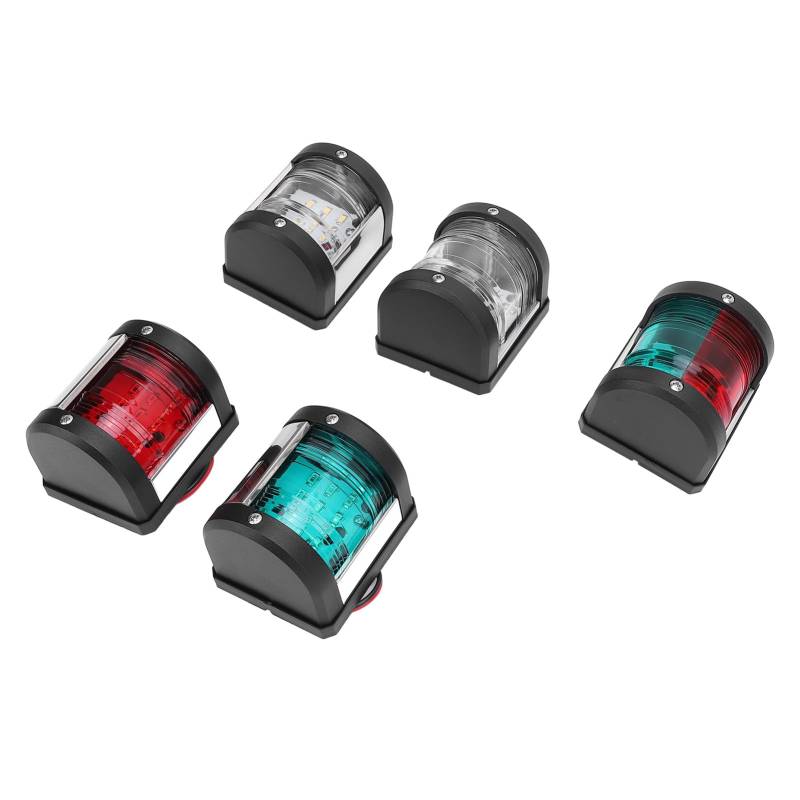 FILFEEL 5-teiliges LED-Navigationslicht für Boote, Grüne Steuerbord- und Rote Backbordseite, Weißes Hecklicht, IP66-Bootslicht für 12-m-Schiffe, LED-Buglicht-Kit, Gefertigt aus ABS und von FILFEEL