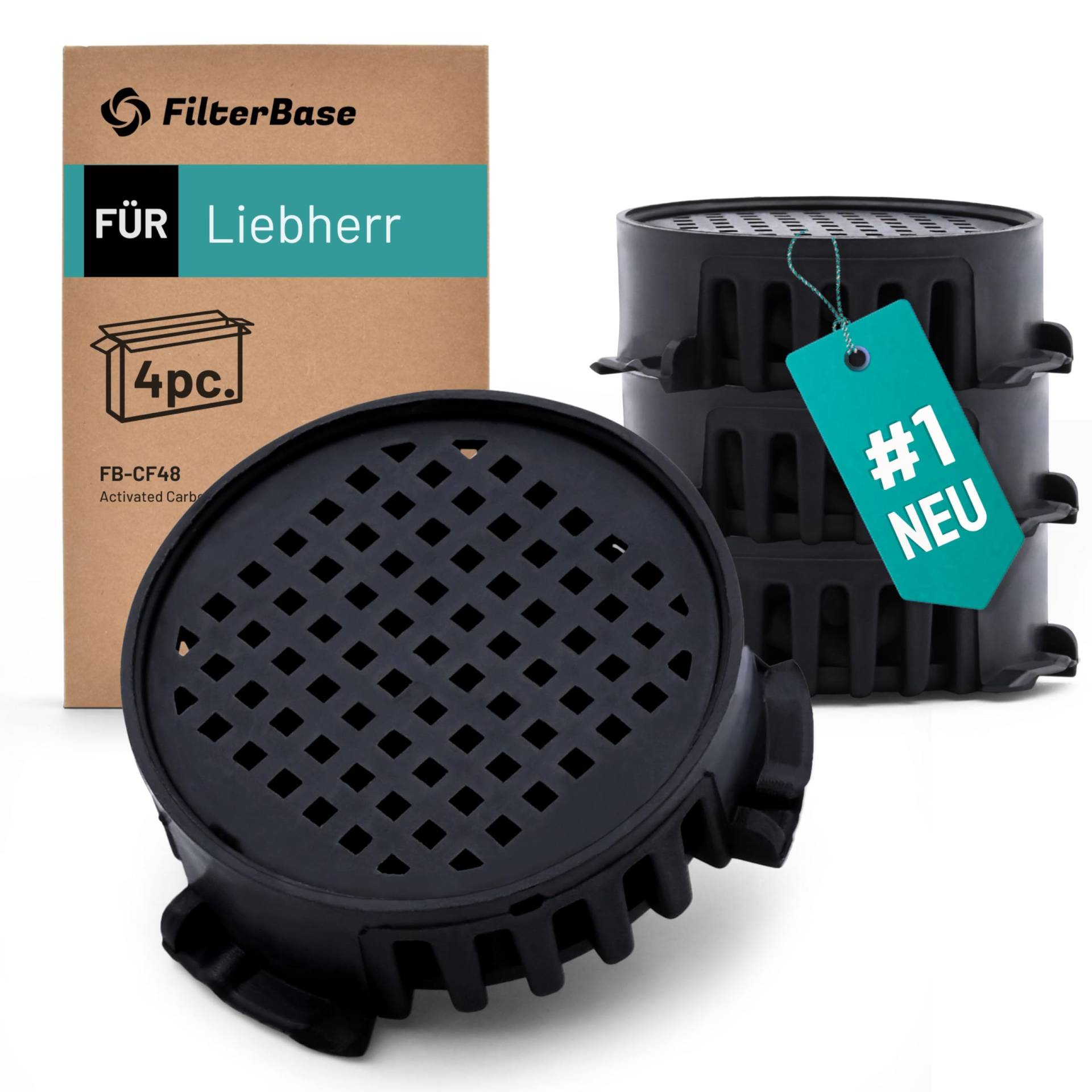 FilterBase® Aktivkohlefilter 4 Stück passend für Liebherr 9096342, 9881116, 7440006, 9882304 und Miele 10806820 Kühlschrank Filter von FILTERBASE