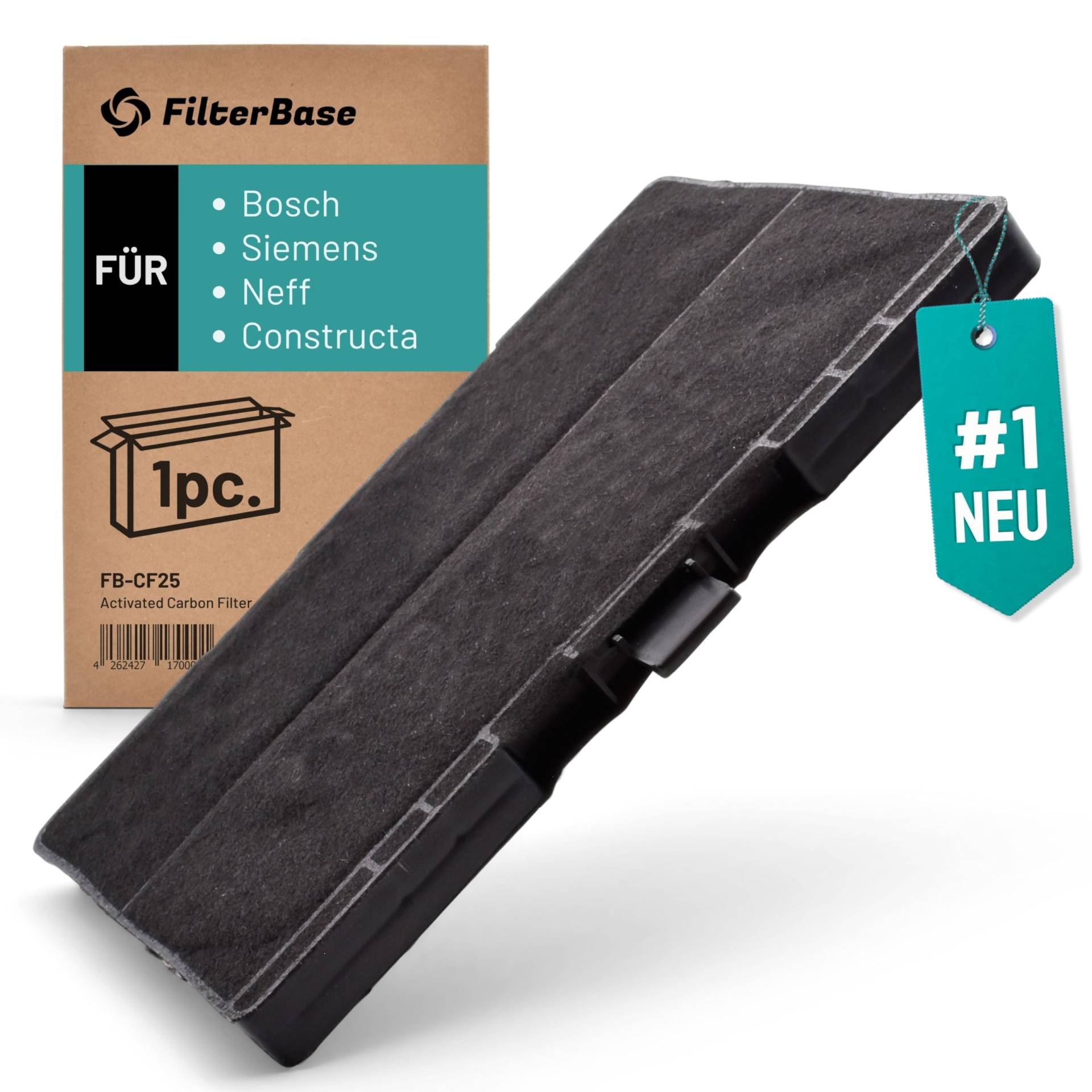 FilterBase® Aktivkohlefilter passend für Bosch 11026771, 17002192, DHZ5346 DHZ5345 | Siemens LZ53451 | Neff Constructa Z5102X1 (320 x 240 x 22 mm) von FILTERBASE