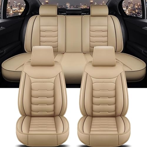 FILUNO Autositzbezüge Komplettset Leder für Ford Edge 2009-2023, Auto Sitzschoner Set Schonbezüge Autositz Autositzbezüge Sitzauflagen Sitzschutz Comfort Zubehör,A/BEIGE von FILUNO