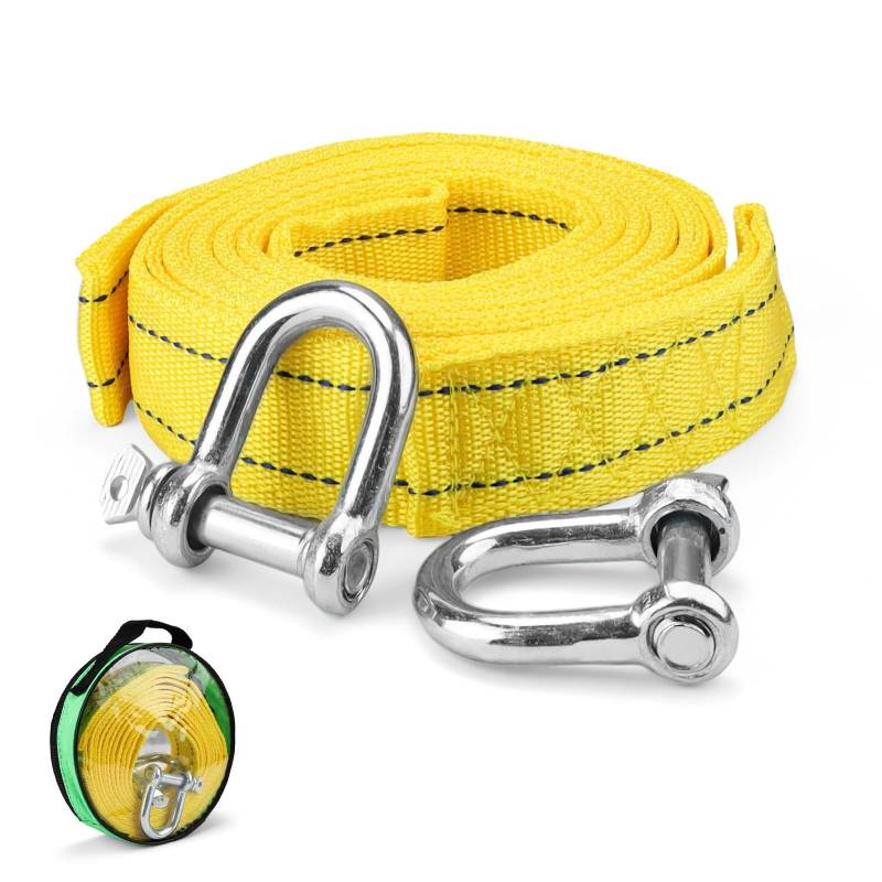 FINELYCR Abschleppseil, 4M x 4.3CM Abschleppseil 5t (11,000 LBS), Tow Rope mit Aufbewahrungstasche und 2 Verdickten U-förmigen Haken, Towing Strap für Abschlepp und Bergungsfahrzeuge von FINELYCR