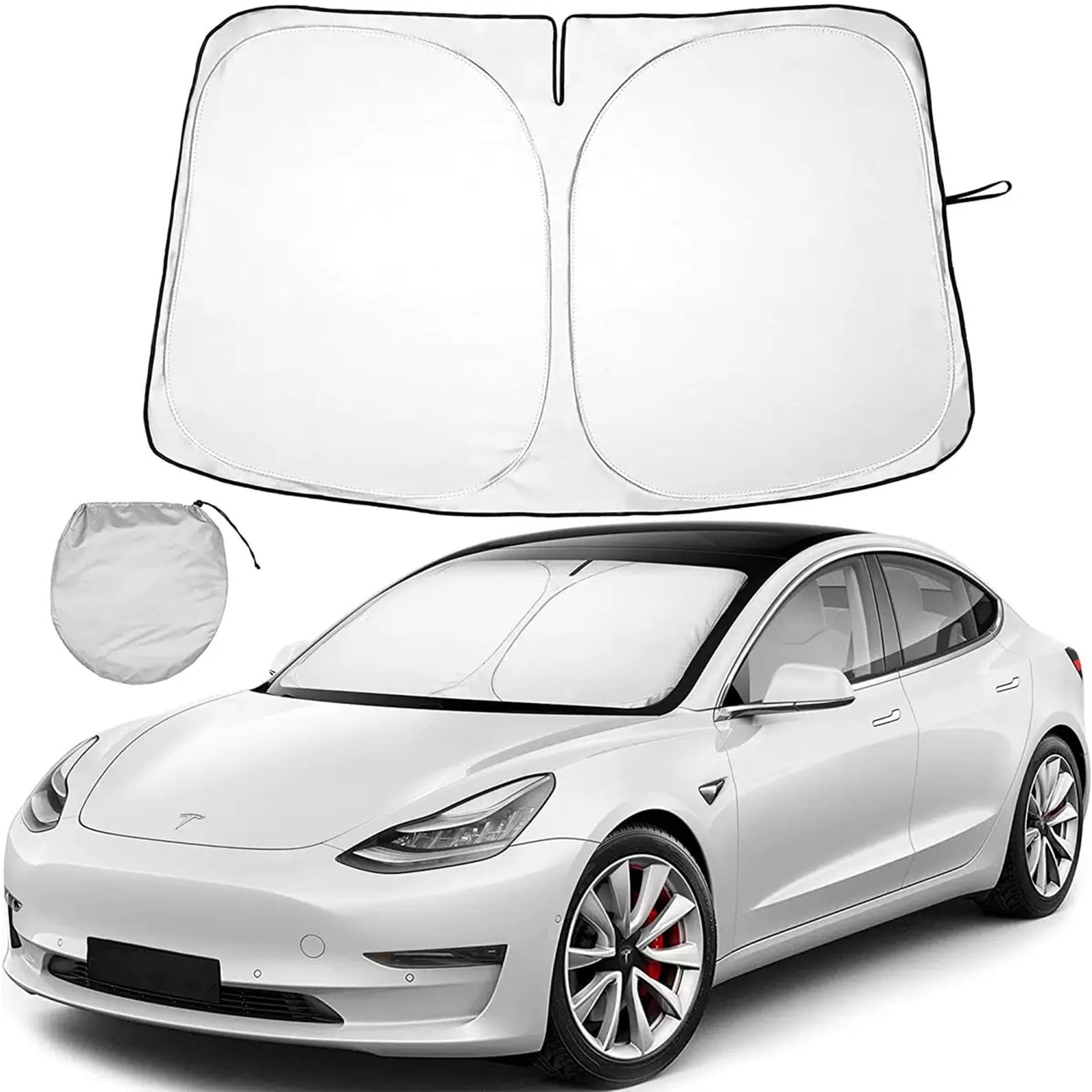 FINEVERNEK Tesla Sonnenschutz für Frontscheiben, Windschutzscheiben-Sonnenschutz Faltbar, Auto Sonnenschutz Blockiert UV, Frontscheibe Sonnenschut Windschutzscheibe Sunshade für Tesla Model Y Model 3 von FINEVERNEK