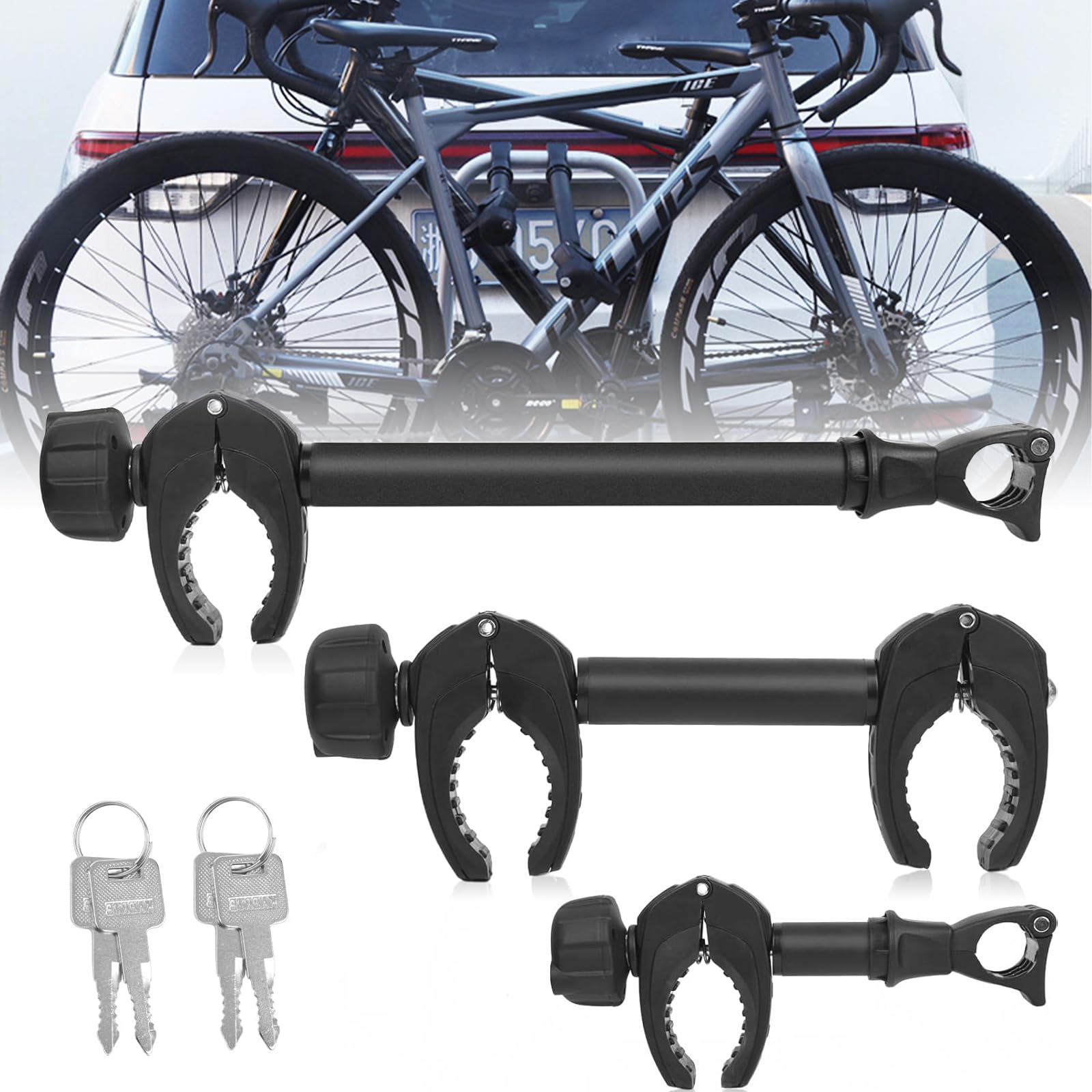 FINEW 3 Stück Rahmenhalter für Fahrradträger Anhängerkupplung, 45cm + 32cm + 25cm Universal Fahrradrahmenhalter Abschließbare, Rahmenhalter für U-Bügelrohr: Ø 2,5-3cm - Kraftvolle Fixierung (Patent) von FINEW