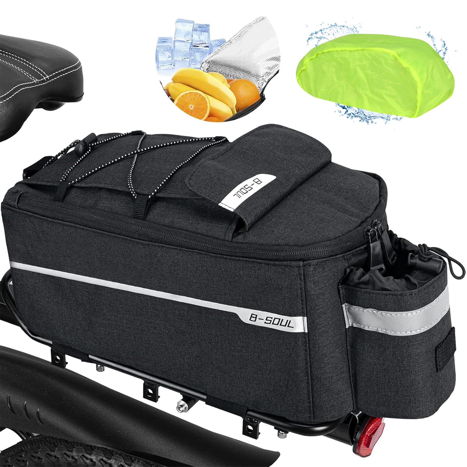 FINEW Fahrrad Gepäckträgertasche 10L Isoliertasche Gepäckträgertasche Multifunktionale Hinter Gepäcktasche Wasserdicht Rücksitztasche mit Regenschutz Reflektierend, Schnell Abnehmbare (Patent) von FINEW