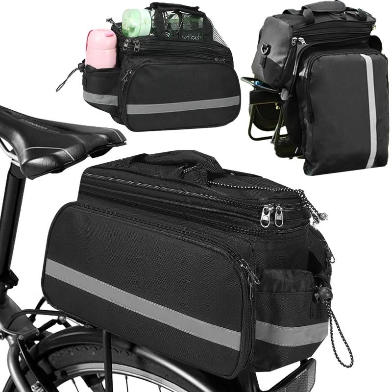 FINEW Fahrrad Gepäckträgertasche 10-20L Gepäckträgertasche Multifunktionale Hinter Gepäcktasche Wasserdicht Rücksitztasche mit Regenschutz Reflektierend,Faltbare Seitentaschen, Schnell Abnehmbare von FINEW