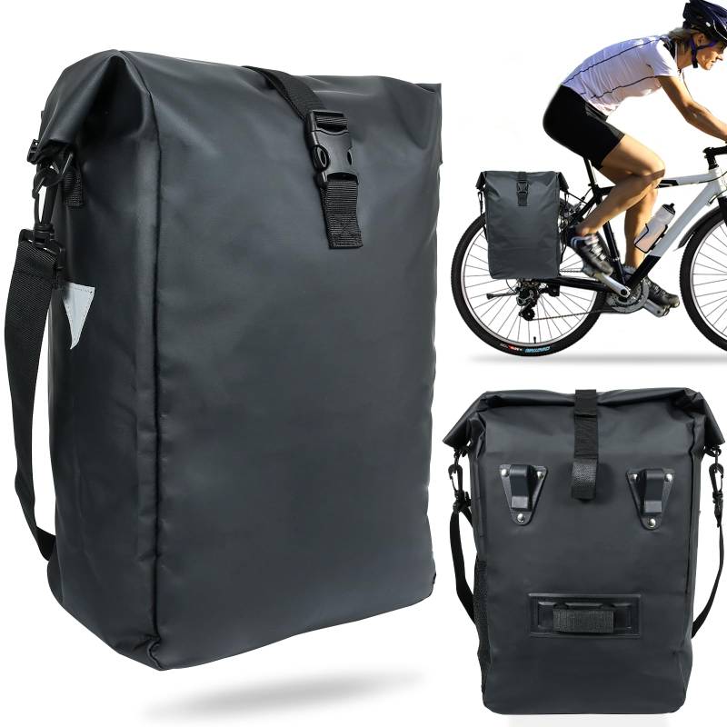 FINEW Fahrradtasche für Gepäckträger 20L - 100% Wasserdicht，Gepäckträgertasche Multifunktionale Hinter Gepäcktasche Wasserdicht Rücksitztasche，2 in 1 Fahrrad reflektierende Umhängetasche Mit Tragegurt von FINEW