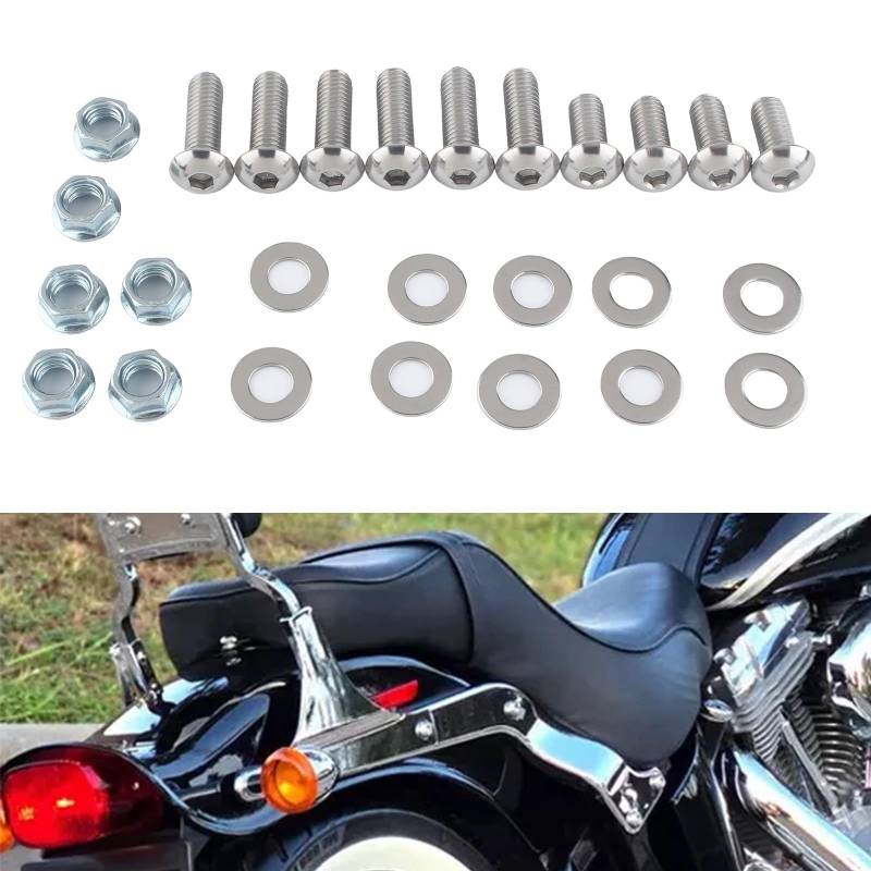 FINMOKAL 10-teiliges Edelstahl-Schraubenset für hintere Kotflügelstreben, Schraubenmuttern-Montageset, kompatibel mit Harley Softail FXST FLSTC FXSTD Fatboy FLSTF 2000-2003 von FINMOKAL