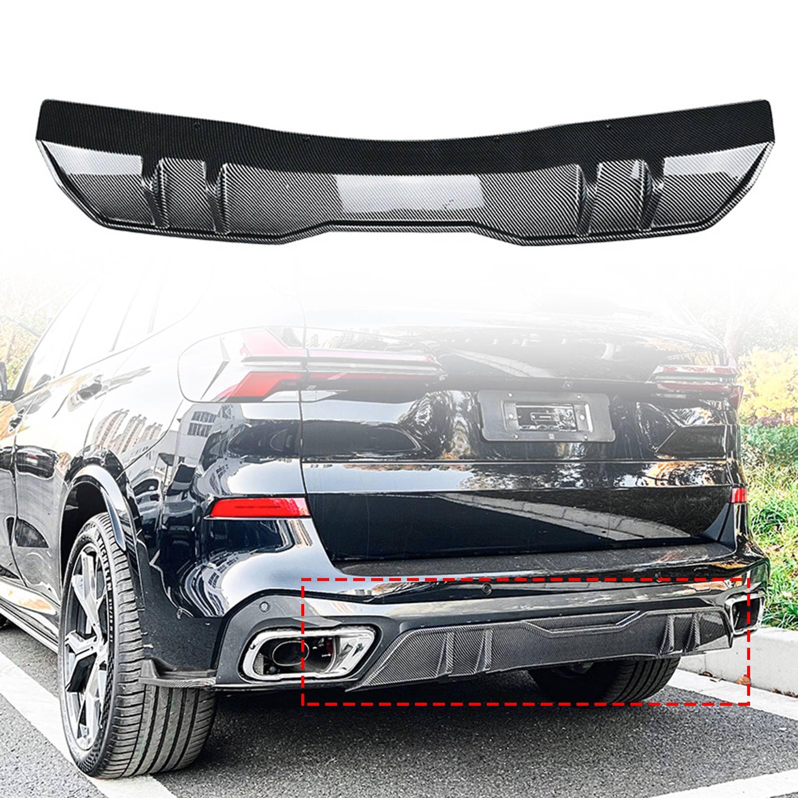 FINMOKAL ABS Carbon Fiber Look Heckstoßstange Diffusor Lippe Splitter Spoiler Kompatibel mit BMW X5 G05 Sport 2019-2024 von FINMOKAL