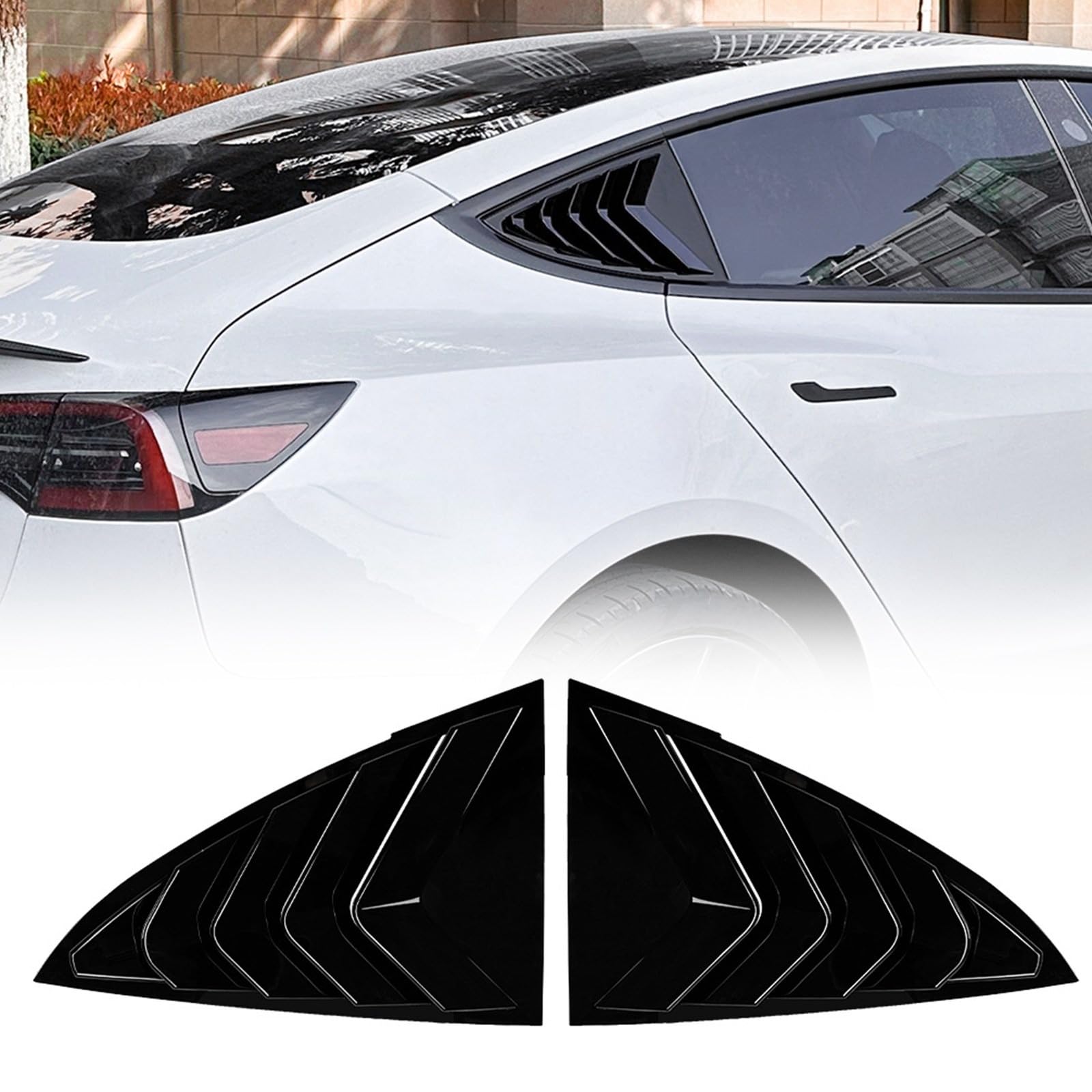 FINMOKAL ABS Glänzende schwarze hintere Seitenfensterlamellenabdeckung, kompatibel mit Tesla Model 3 2017-2023 Model Y 2020-2024 von FINMOKAL