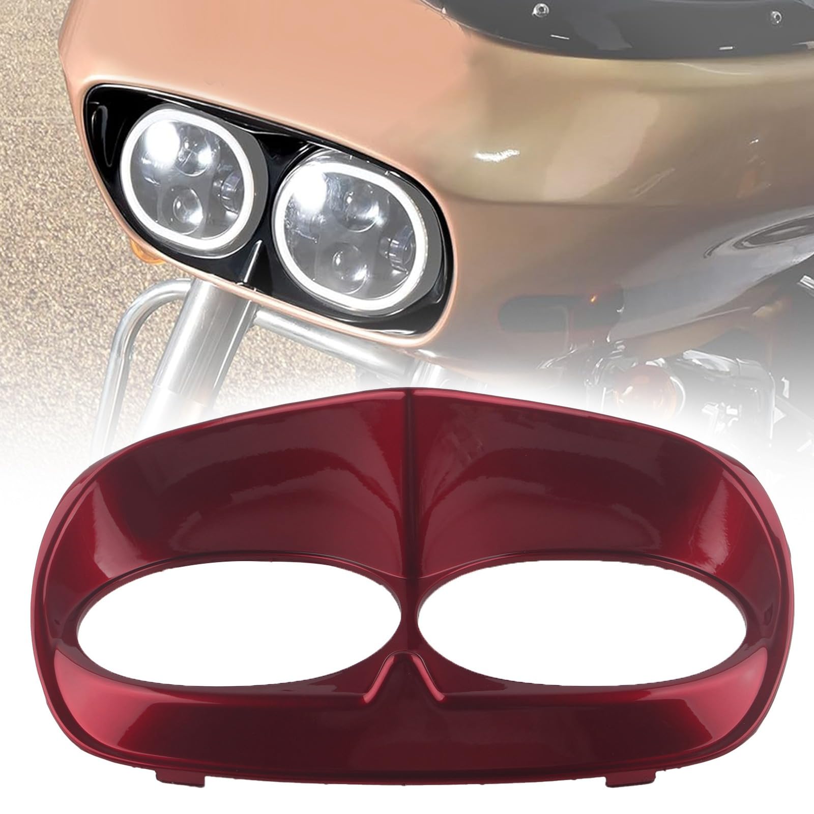 FINMOKAL ABS Motorrad Scheinwerfer Blende Scowl Trim Außenverkleidung Abdeckung Kompatibel mit Harley Road Glide 1998-2013 Rot von FINMOKAL