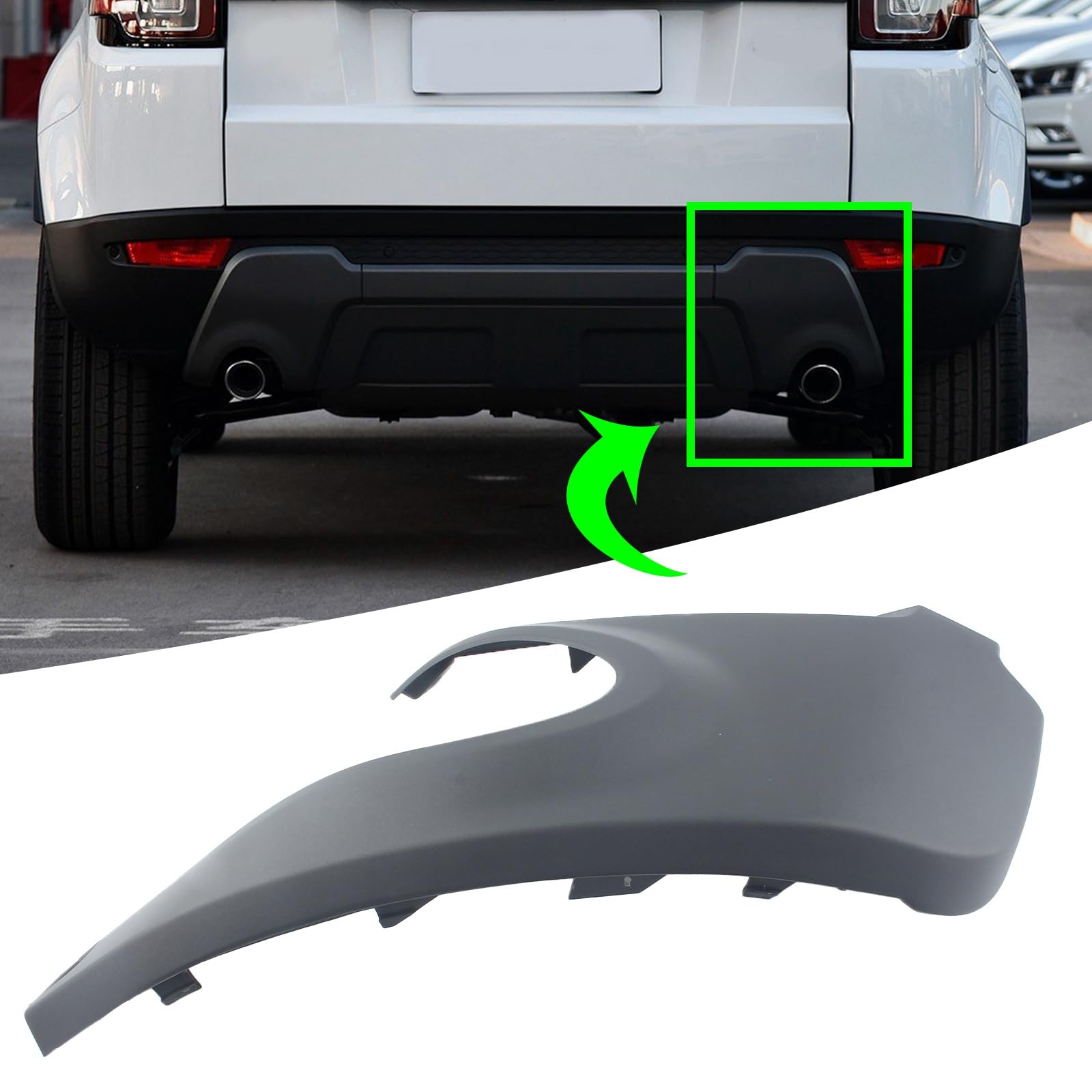 FINMOKAL Abschlepphaken für hintere Stoßstange, rechts, Auspuff-Schalldämpfer, Endrohr-Verkleidung, kompatibel mit Range Rover Evoque 2012–2018, Teilenummer LR026328 von FINMOKAL