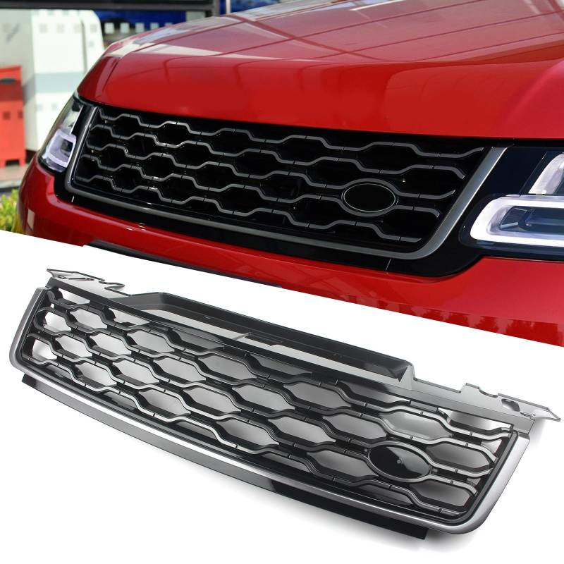 FINMOKAL Auto-Frontstoßstangengrill Lufteinlassgitter Kühlergrill kompatibel mit Land Rover Range Rover Sport 2018-22 Farbe Schwarz+Grau von FINMOKAL