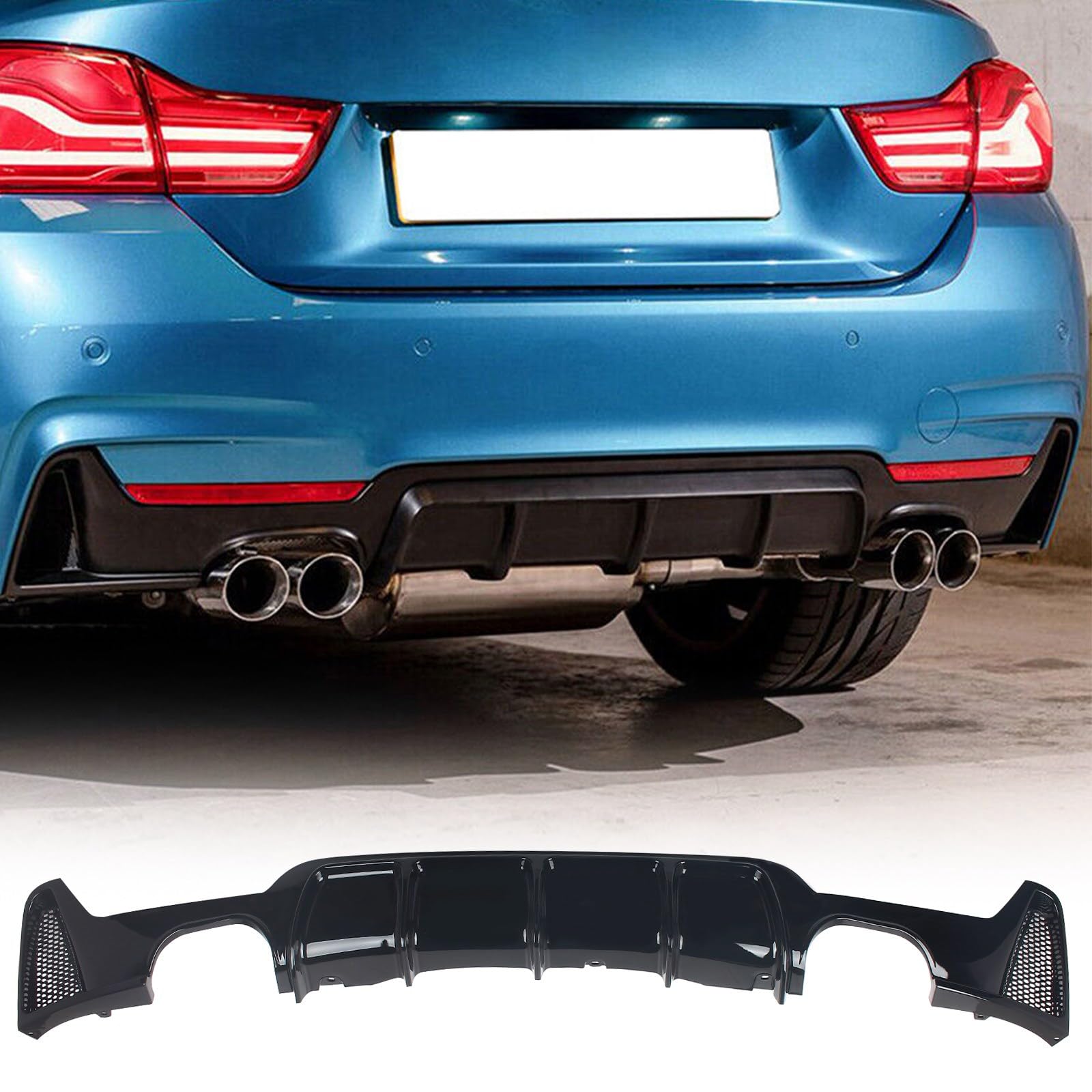 FINMOKAL Auto Heckstoßstange Diffusor Lippe Splitter Spoiler Kompatibel mit BMW F32 F33 435i M Tech Quad Out 2014-2020 von FINMOKAL