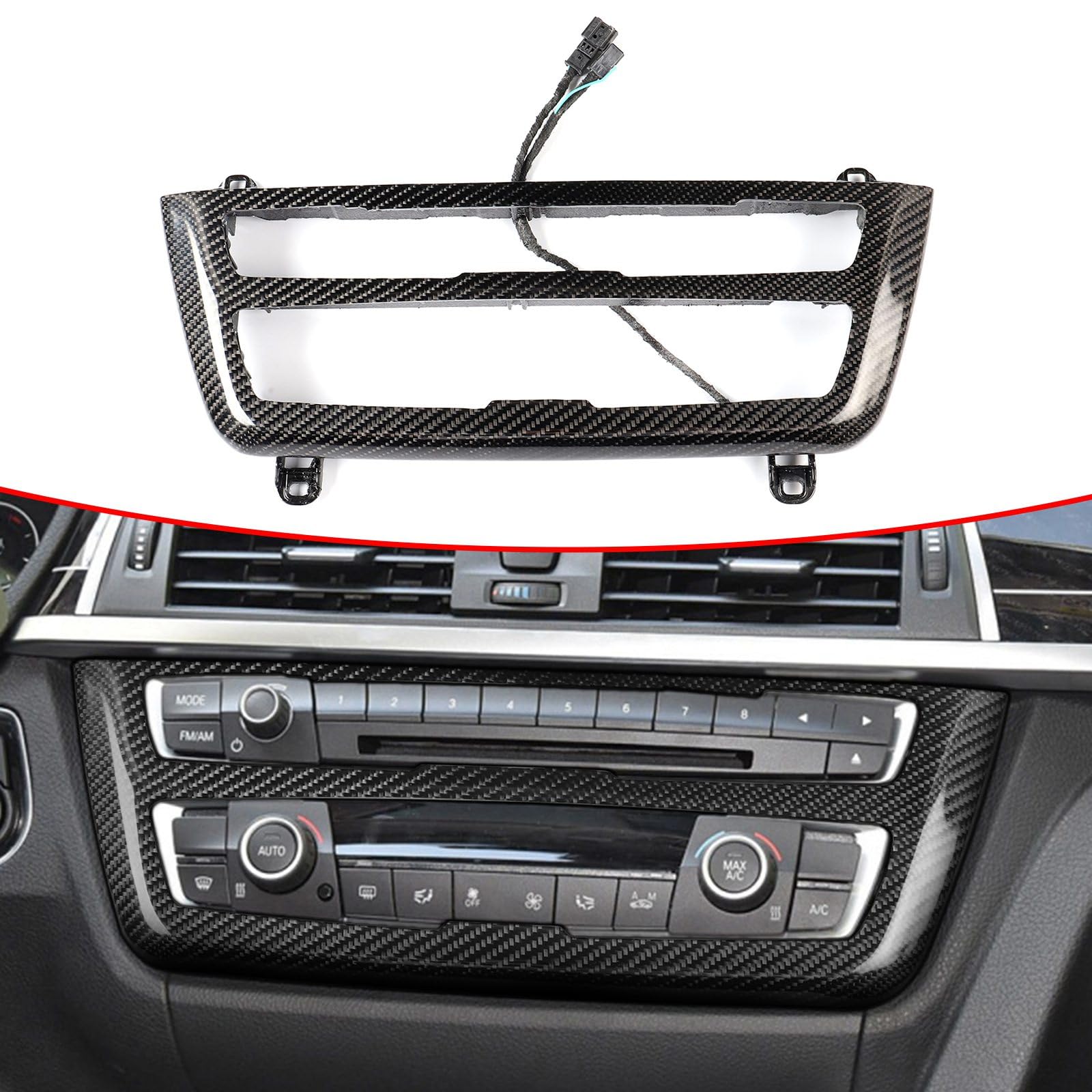 FINMOKAL Auto-Innenverkleidung aus Karbonfaser für Radio, Klimaanlage, CD-Panel mit LED-Leuchten, kompatibel mit BMW 3er- und 4er-Reihe F30 F31 F32 F36 M3 F80 2014–2018 von FINMOKAL