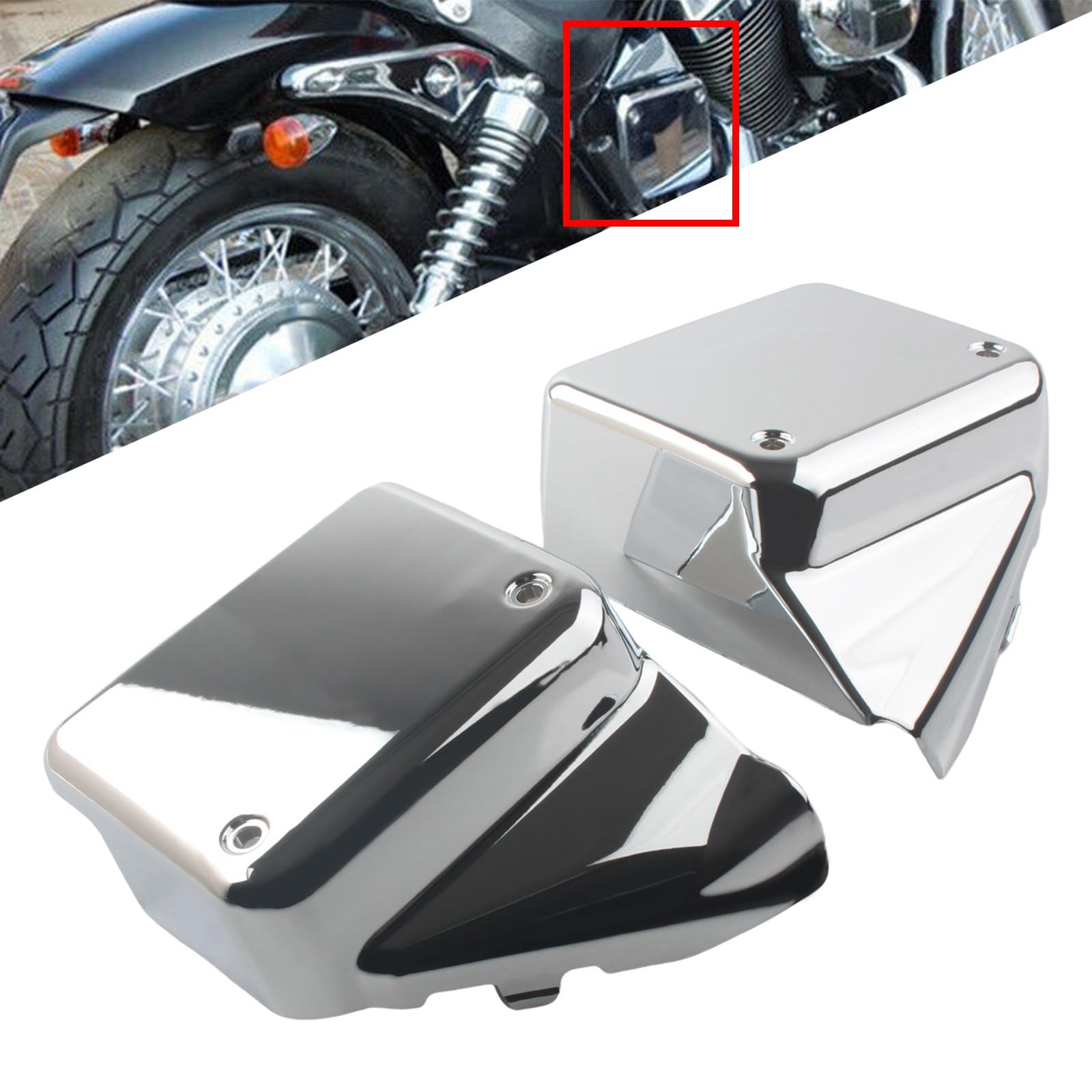 FINMOKAL Batterieabdeckung, links und rechts, passend für Honda Shadow Spirit VT750 DC 2000–2009 / Black Widow 2000–2007, Chrom, 2 Stück von FINMOKAL