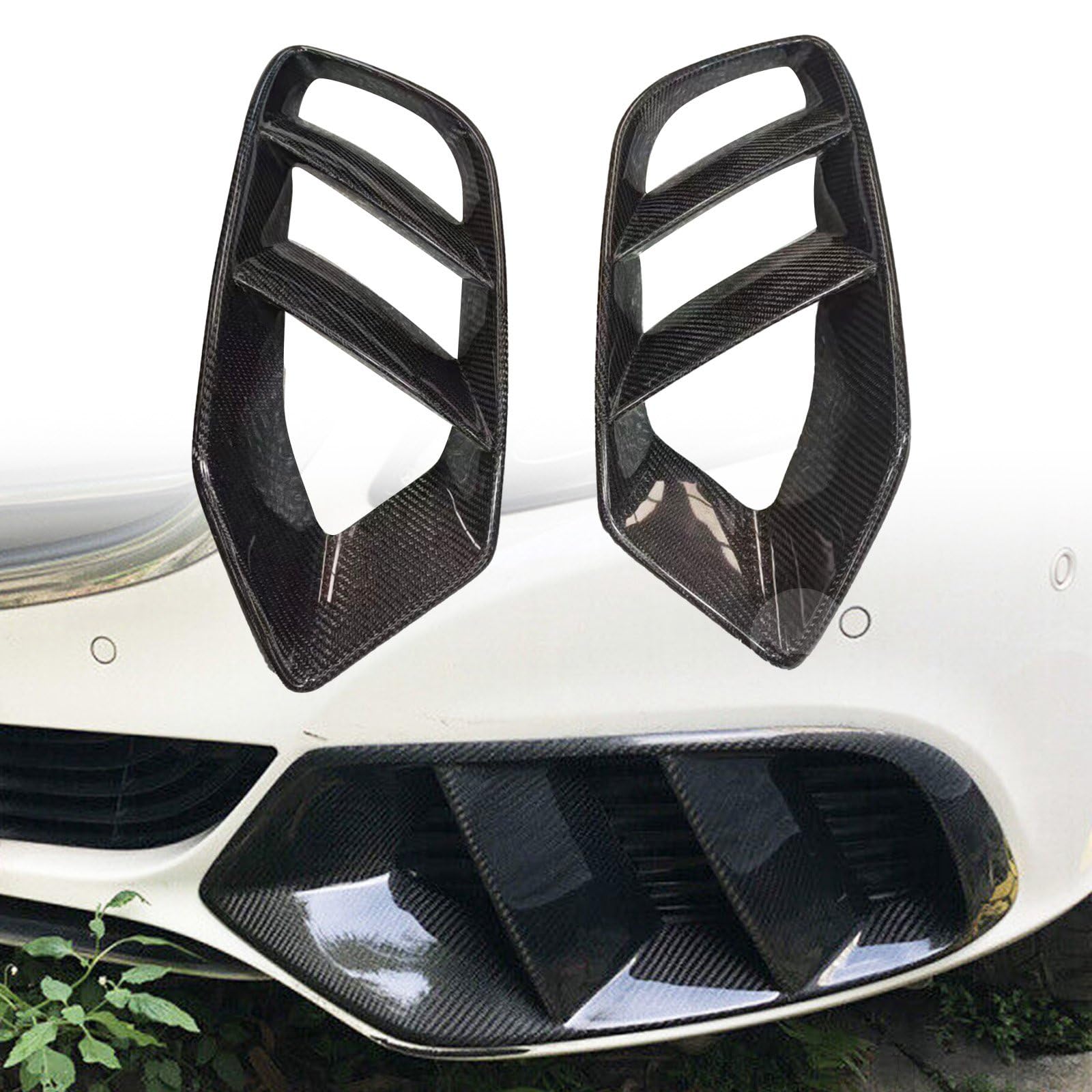 FINMOKAL Carbon Fiber Front Stoßstange Nebel Licht Kühlergrill Abdeckung Für Mercedes Benz W205 C-klasse C180 C300 Basis Limousine 2015-2018 von FINMOKAL