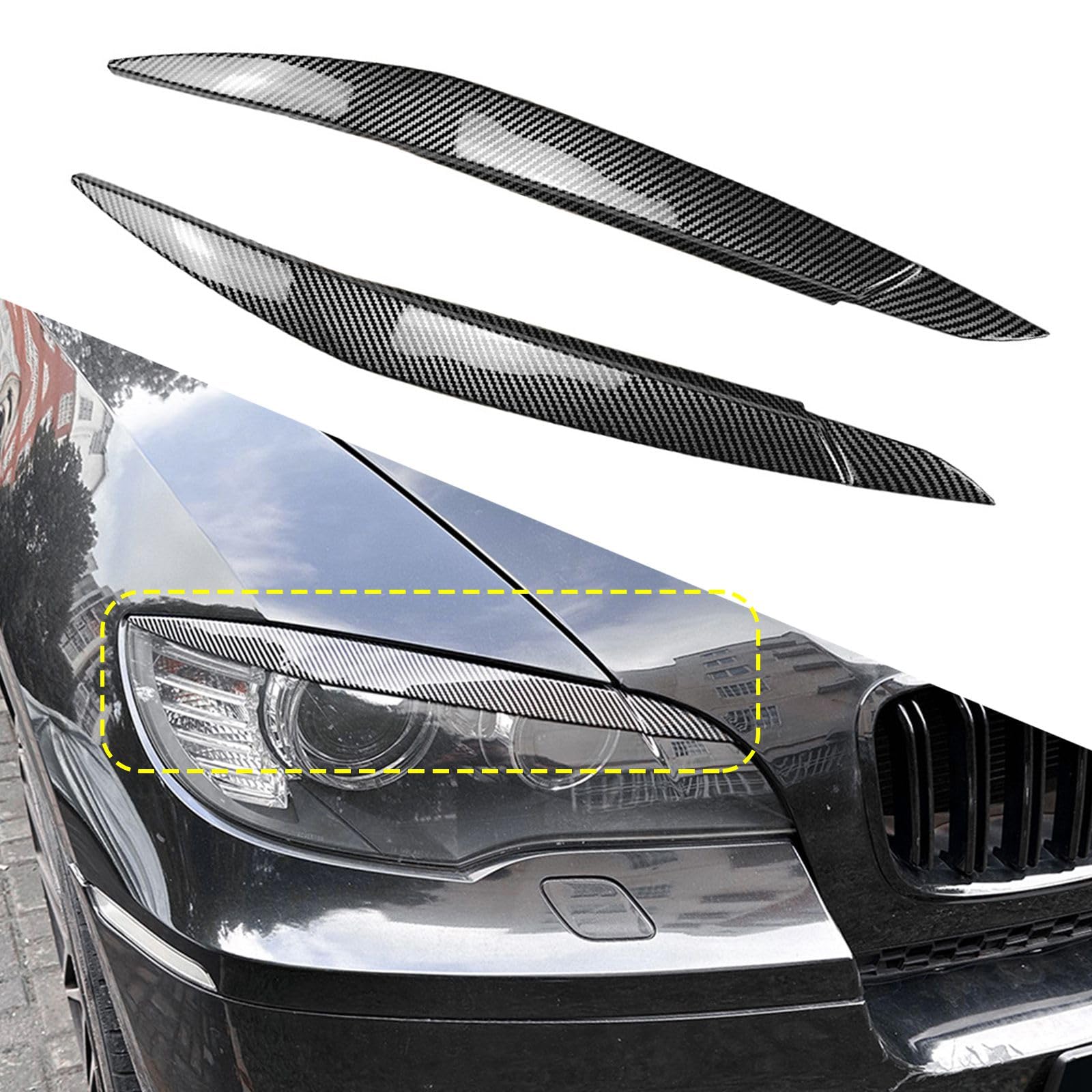 FINMOKAL Carbon Fiber Look Auto Frontscheinwerfer Augenlider Augenbrauen Trim Abdeckung Kompatibel mit BMW X6 E71 2008-2014 von FINMOKAL