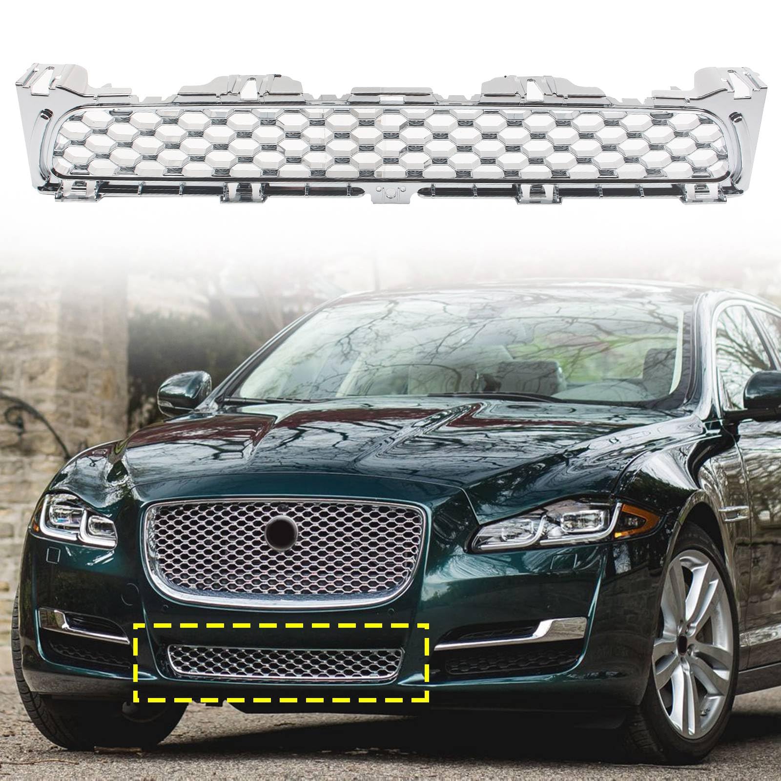 FINMOKAL Chrom-Frontgrillgitter für untere Stoßstange, schwarz, für Jaguar XJ 2016–2021 C2D43049 von FINMOKAL