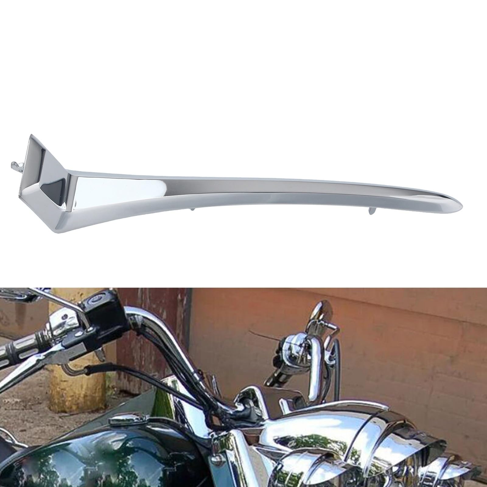 FINMOKAL Chrom Nacelle Zierleiste Spear Motorrad Gehäuse Top Scheinwerferabdeckung Zierleiste Kompatibel mit Harley Road King FLHR EFI FLHRCI FLHRI 1994-2002 von FINMOKAL