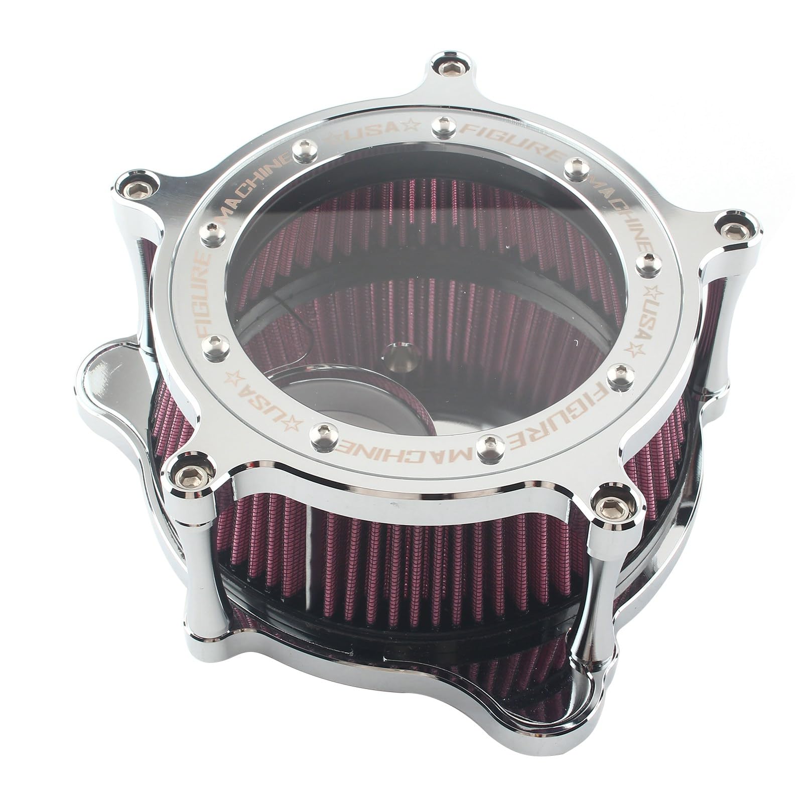 FINMOKAL Chrome Clear Air Cleaner Intake Filter System Kit Red Filter Element Compatible with Harley Touring Street Road Glide Road King Trike 2017-UP Softail 2018-2024 von FINMOKAL