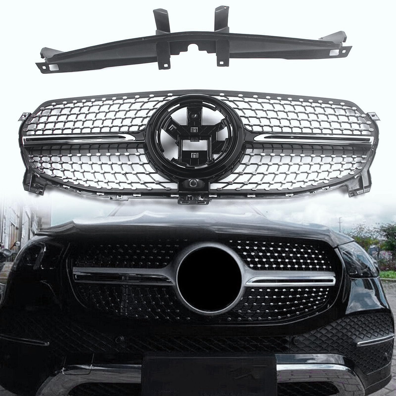 FINMOKAL Diamond Style Frontgrill für die Stoßstange, kompatibel mit Benz W167 GLE-Klasse GLE350 GLE450 GLE580 2020+, Chrom + Schwarz von FINMOKAL