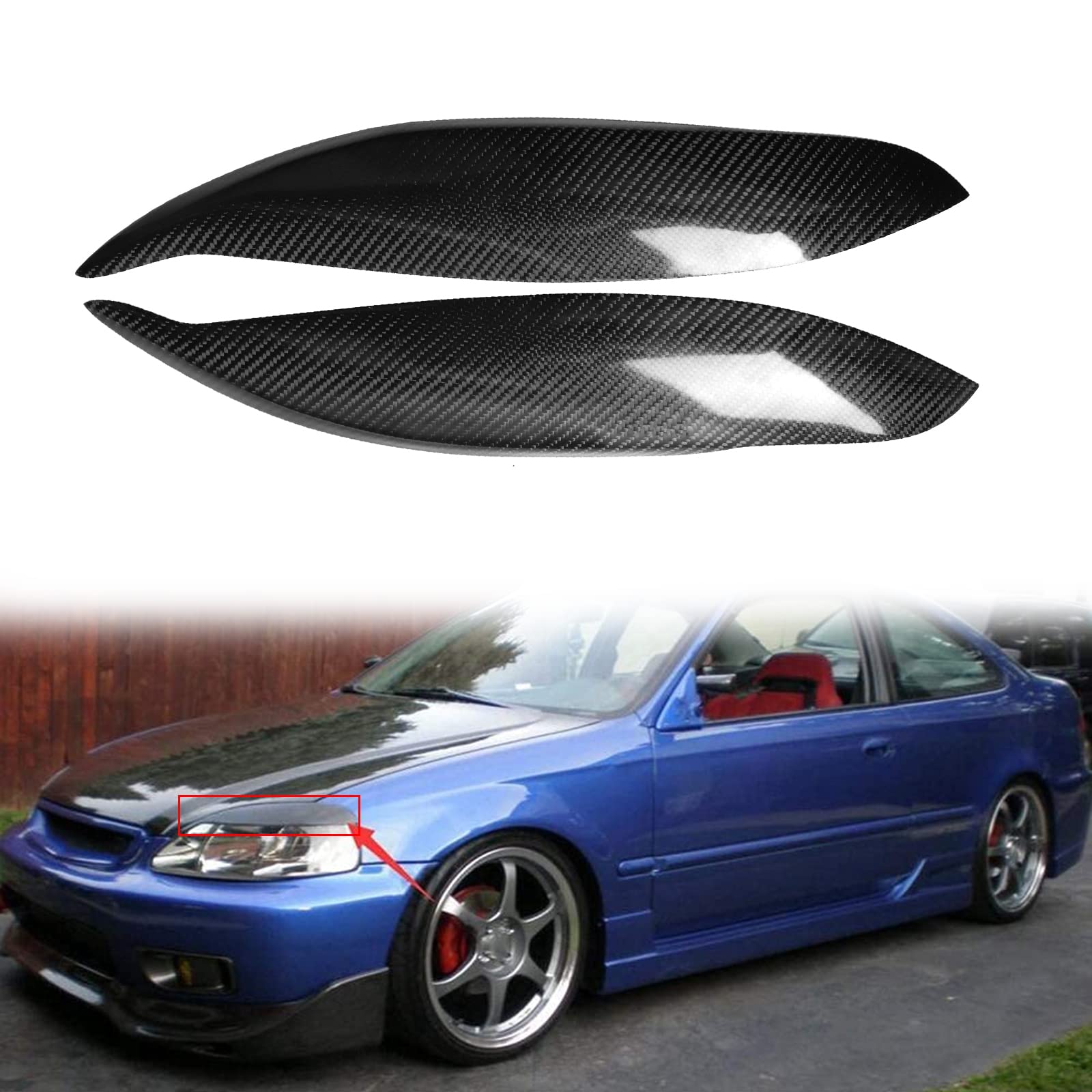 FINMOKAL FÜR 1999-2000 Honda Civic EK9 Echtkohlefaser Scheinwerfer Augenbrauen Augenlider Trim von FINMOKAL