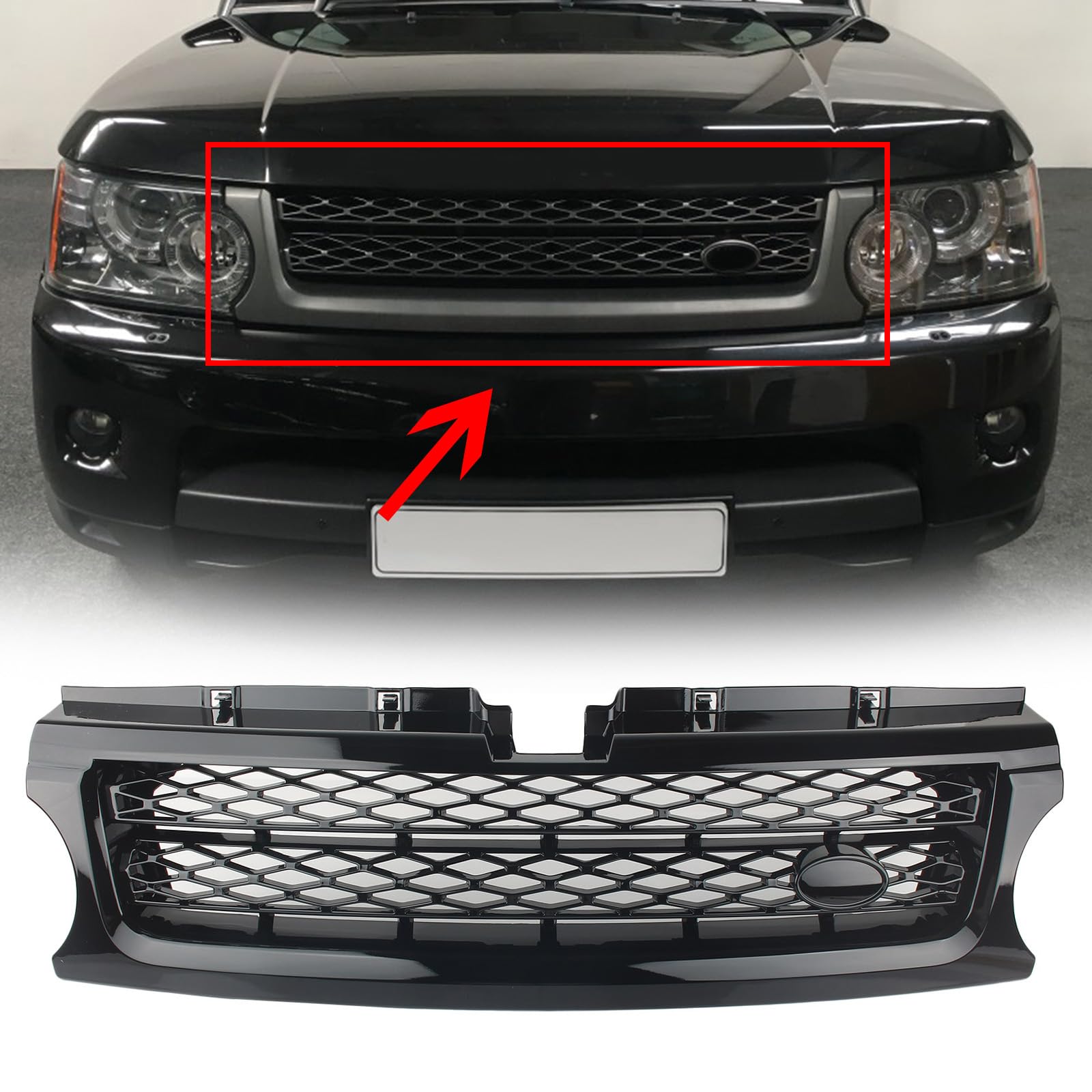 FINMOKAL Frontgrill Lufteinlassgitter für Land Rover Range Rover Sport 2010-2013 Frontstoßstange oberer Mittelgrill mit seitlichen Lufteinlässen schwarz von FINMOKAL