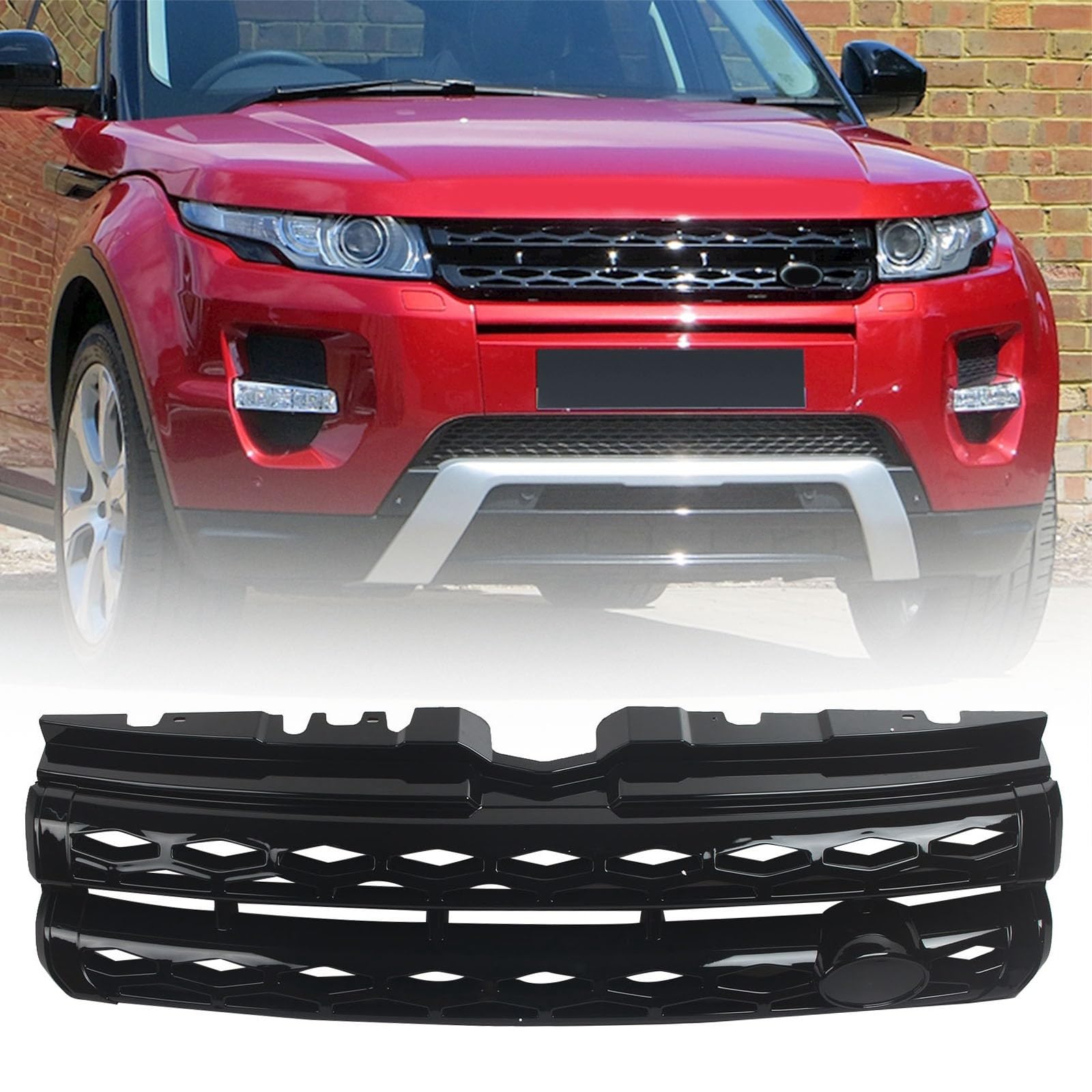 FINMOKAL Frontgrill für 2012-2017 Land Rover Range Rover Evoque LR044694 Frontstoßstange, oberer Mittelgrill, glänzend schwarz von FINMOKAL