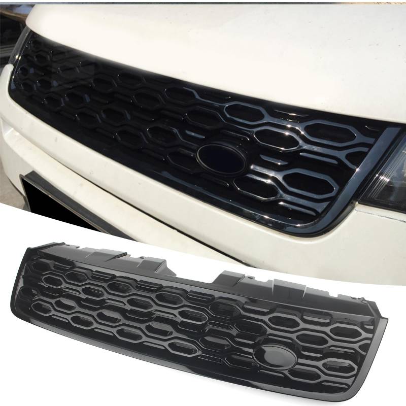 FINMOKAL Frontgrill mit Chromleisten für Land Rover Discovery Sport 2015-2019 Upgrade auf 2020 Style Frontstoßstange oberer Mittelgrill glänzend schwarzes ABS Autoteile von FINMOKAL