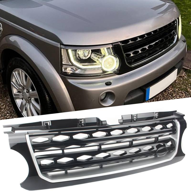 FINMOKAL Frontgrill passend für Land Rover LR4 Discovery 4 2010-13 Frontstoßstange oberer Mittelgrill schwarz glänzend mit Silber Silber von FINMOKAL