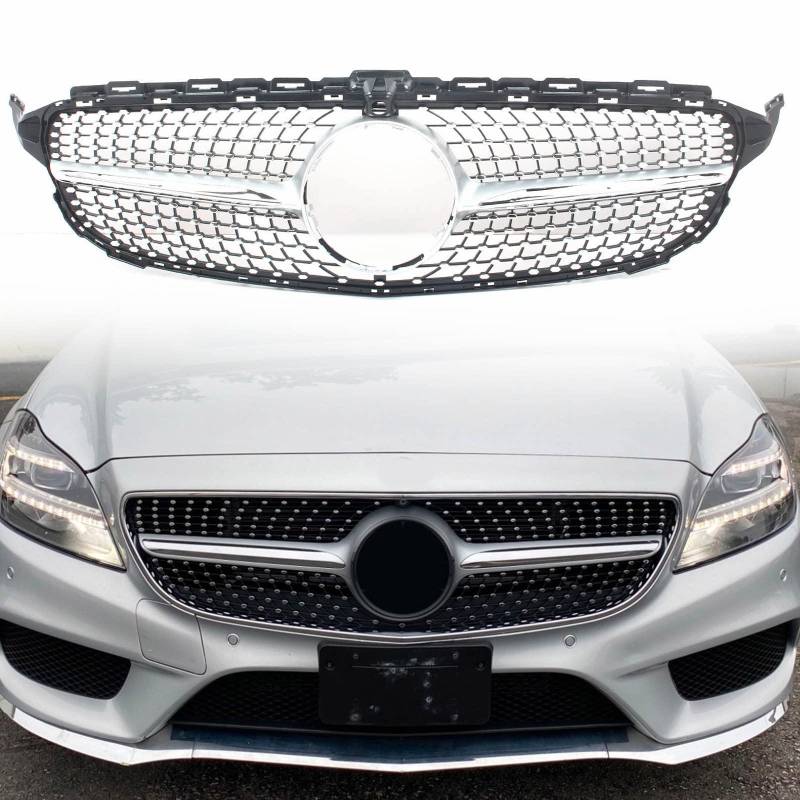 FINMOKAL Frontstoßstange Diamantgrill Silber für Mercedes Benz W205 C-Klasse 2015-2018 von FINMOKAL