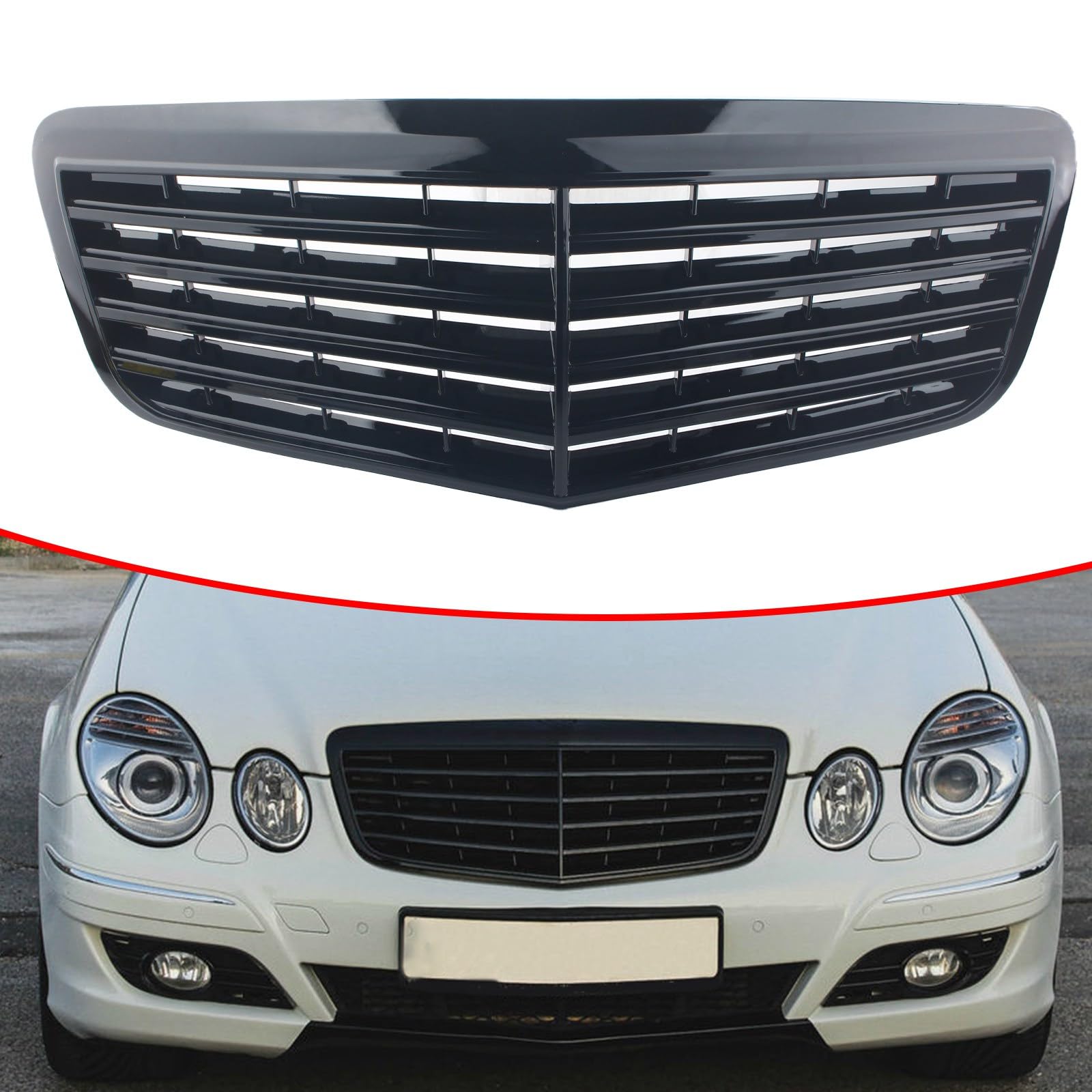 FINMOKAL Frontstoßstangengitter Frontgrill Kompatibel mit Benz W211 E320 E350 E500 E63 2007-2009 AMG Glanz Schwarz von FINMOKAL