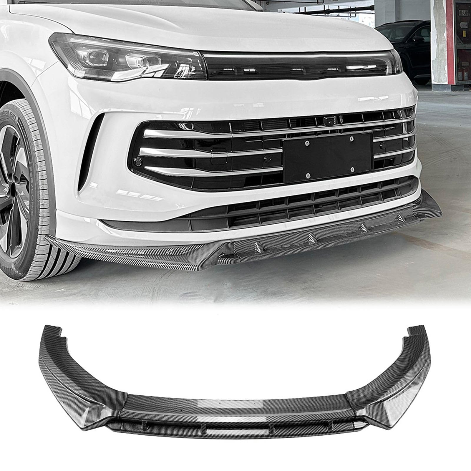 FINMOKAL Frontstoßstangenlippe Spoiler Unterkinn Splitter Kompatibel mit VW Tiguan MK3 2024-2025, Air Chin Dam Body Kit Kohlefaser-Look von FINMOKAL