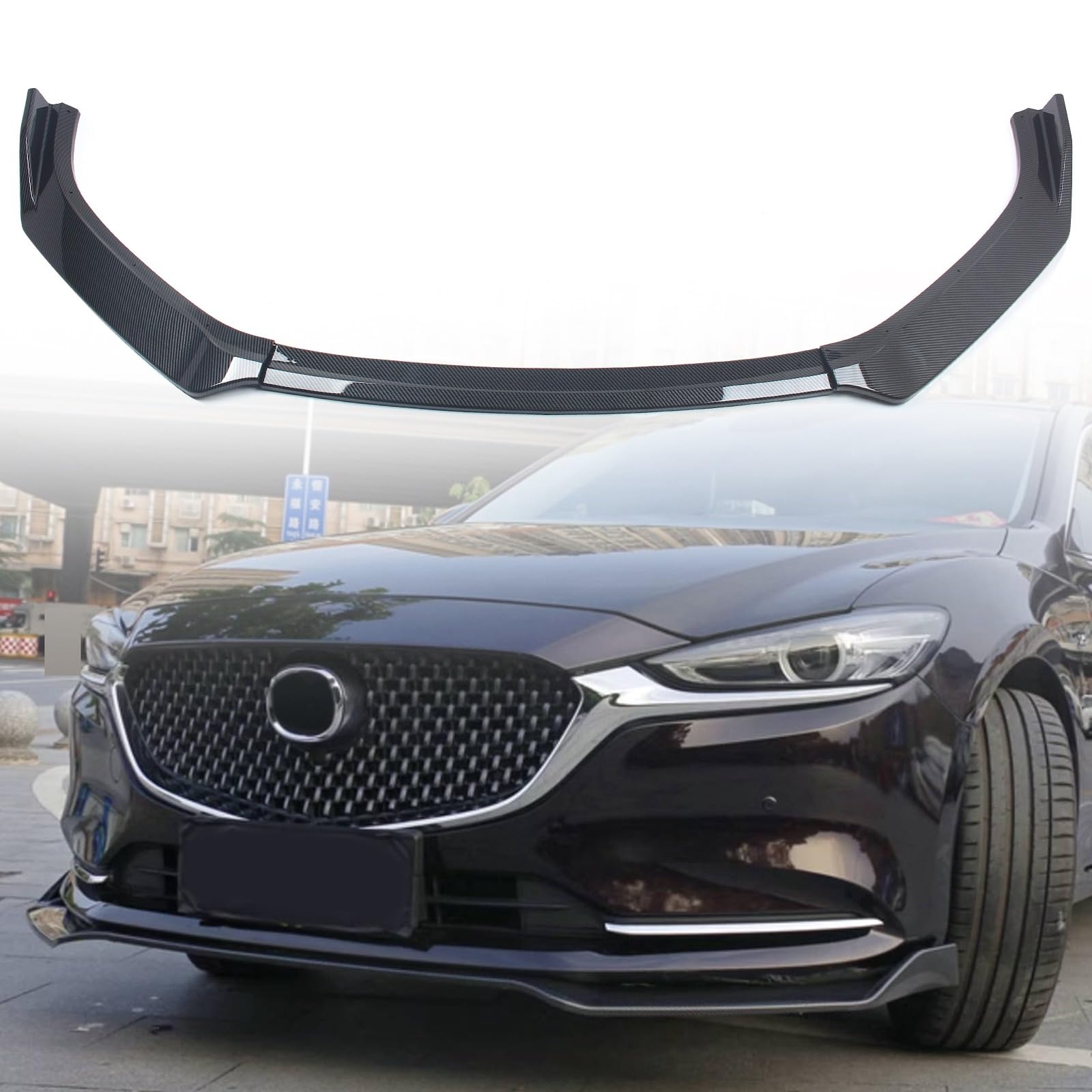 FINMOKAL Frontstoßstangenlippe Unterer Spoiler-Körper-Kit, kompatibel mit Mazda 6 Atenza 2020–2021 Air Dam Spoiler, unterer Kinnspoiler, Kohlefaser-Stil von FINMOKAL