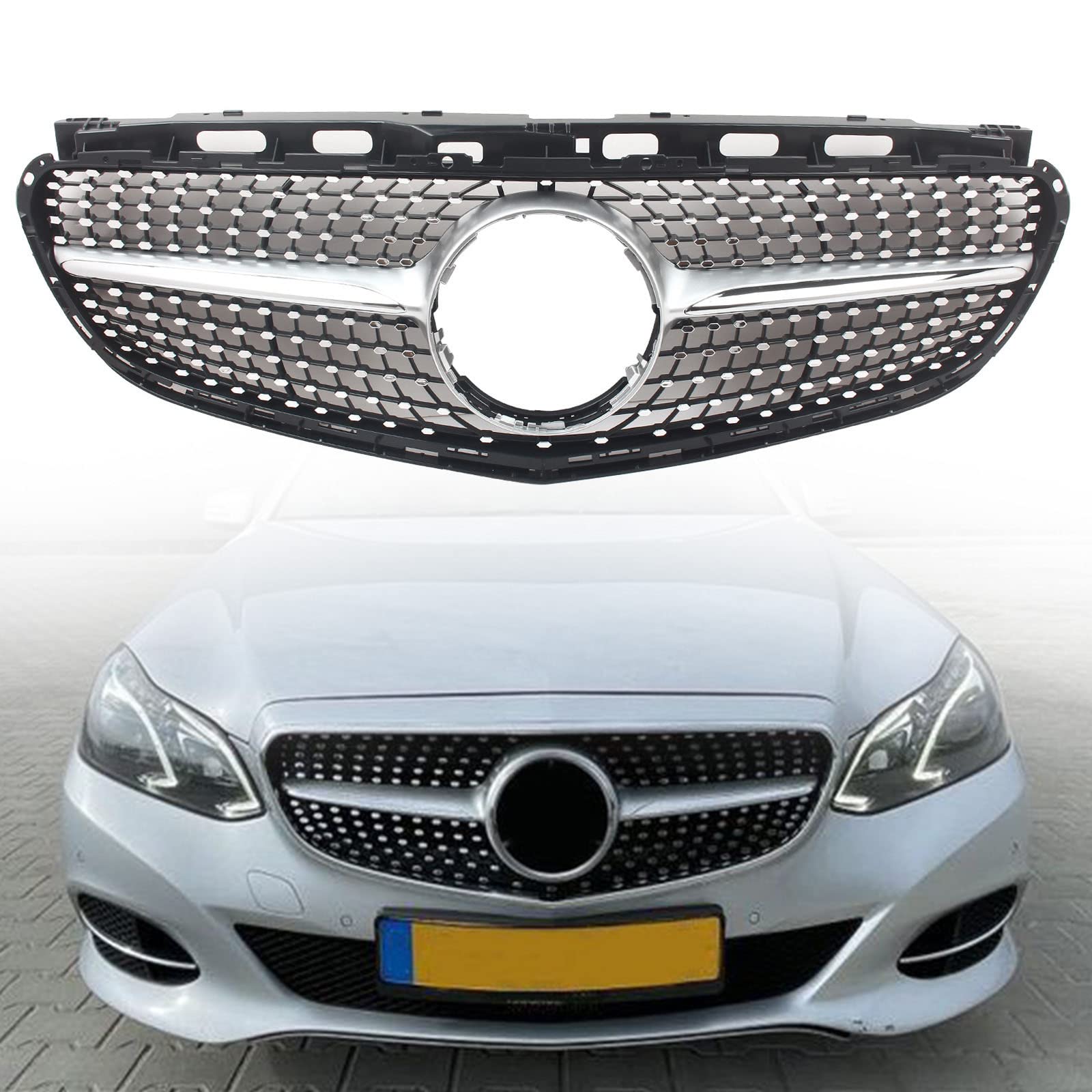 FINMOKAL Für Mercedes-Benz E-Klasse W212 2014-2016 Frontgrill Grill Chrom Silber Diamond Style von FINMOKAL