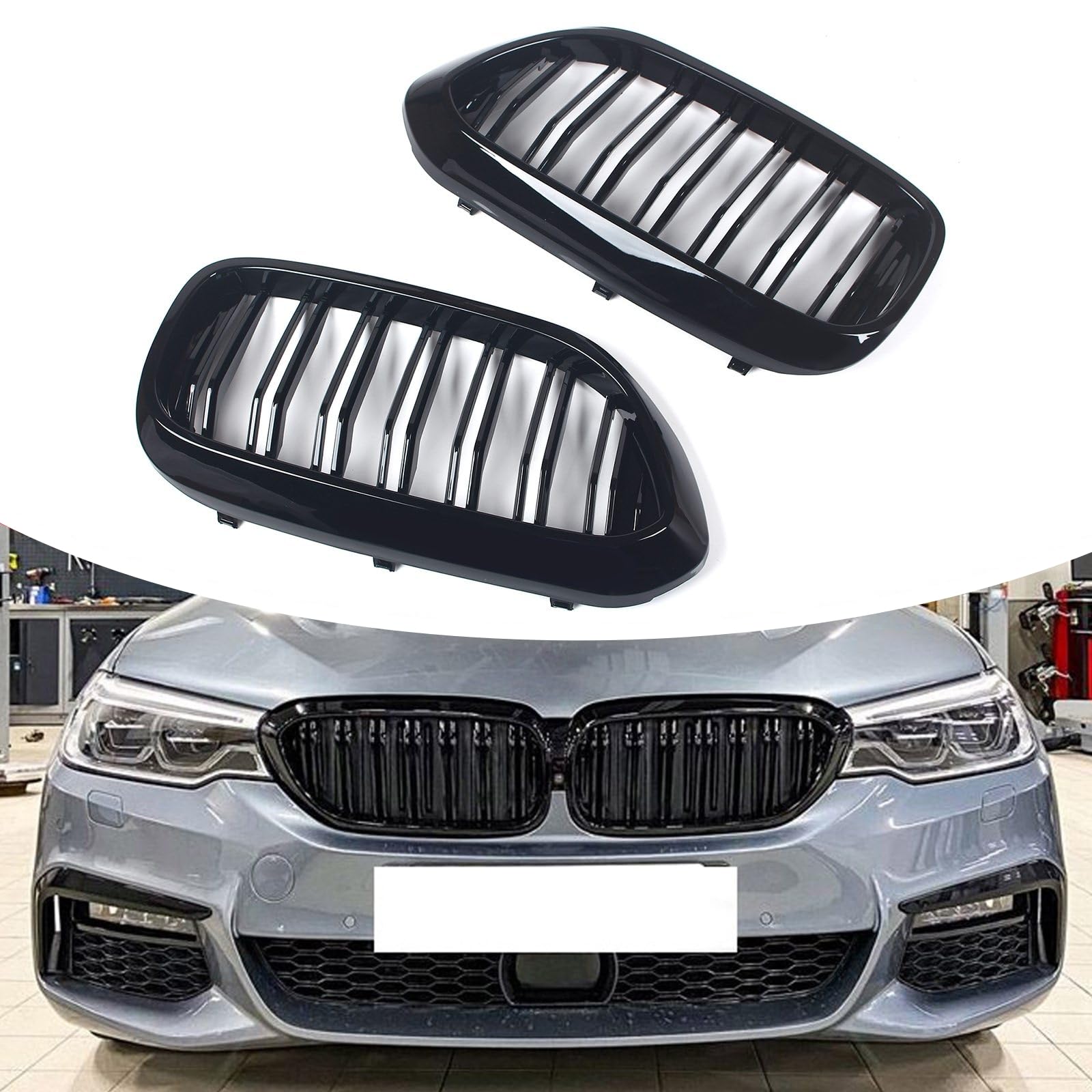 FINMOKAL G30 Kühlergrill Glänzend Schwarz Frontstoßstange Nieren Kühlergrill Kompatibel mit BMW 5er G30 Limousine G31 Touring 2017-2020 von FINMOKAL