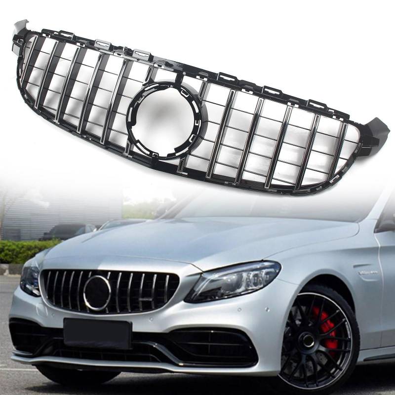 FINMOKAL GT R AMG Style Frontstoßstangengrill Kühlergrill Frontkühlergrill Kompatibel mit Benz W205 C205 AMG C63 2019-2021 (Chrom) von FINMOKAL