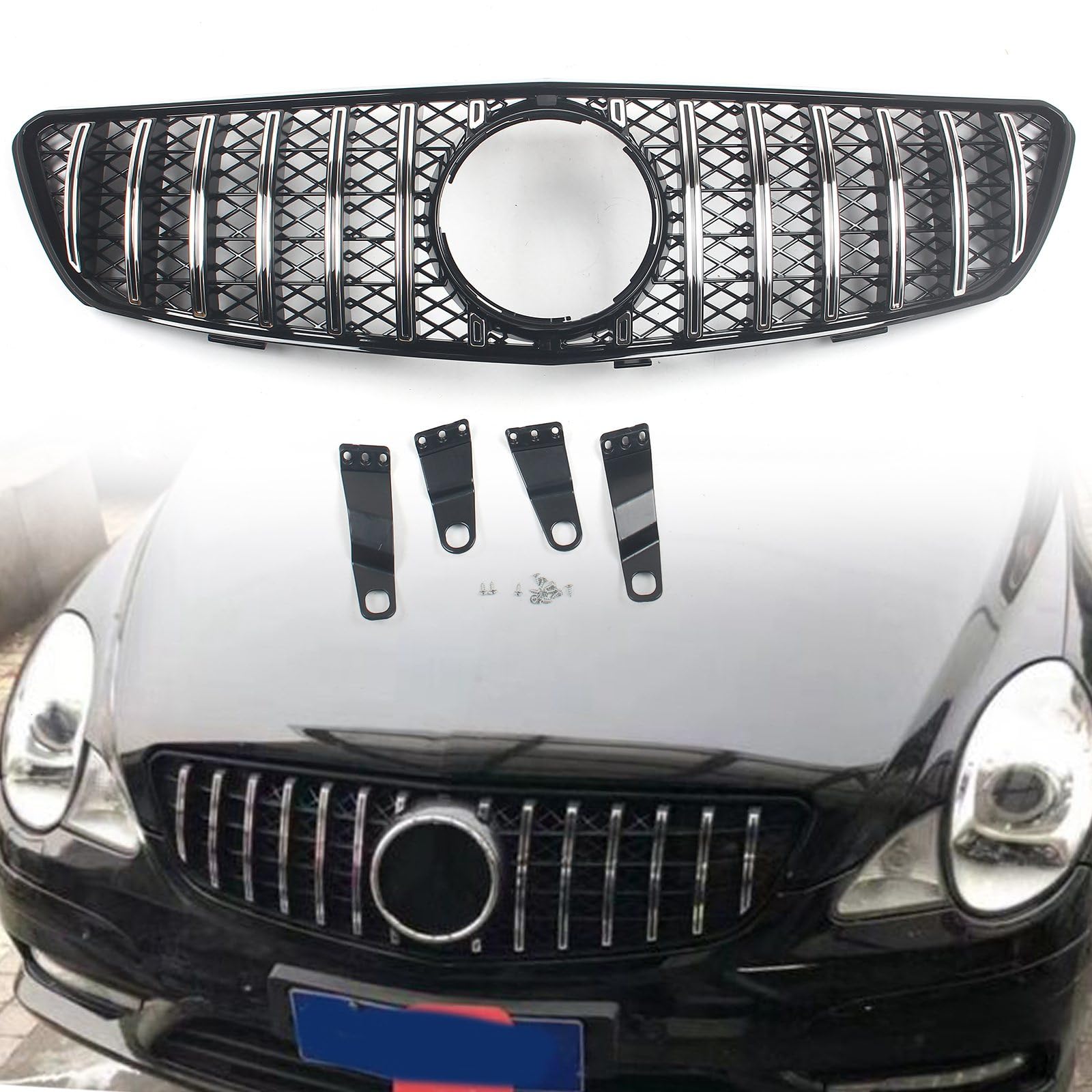 FINMOKAL GT R Style Chrom Frontstoßstangengitter Gitter Gitter Grill Kompatibel mit Benz R-Klasse W251 R350 R500 2005 2006 2007 2008 2009 von FINMOKAL