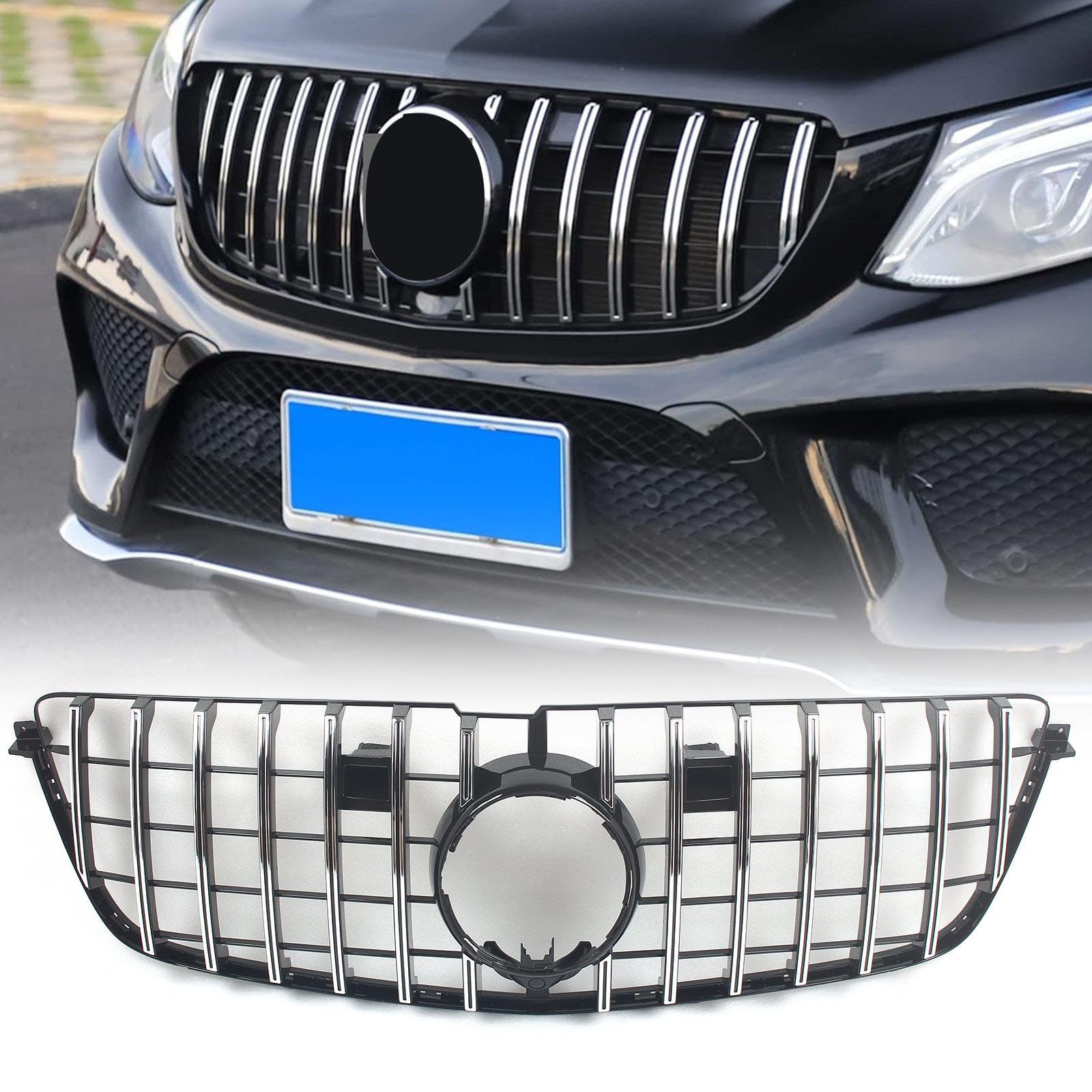 FINMOKAL GT Style Chrom-Frontgrill, Kühlergrill für die vordere Stoßstange, Kühlergrill, kompatibel mit Benz GL-Klasse X166 GL500 GL550 GL63 2013-2015 von FINMOKAL